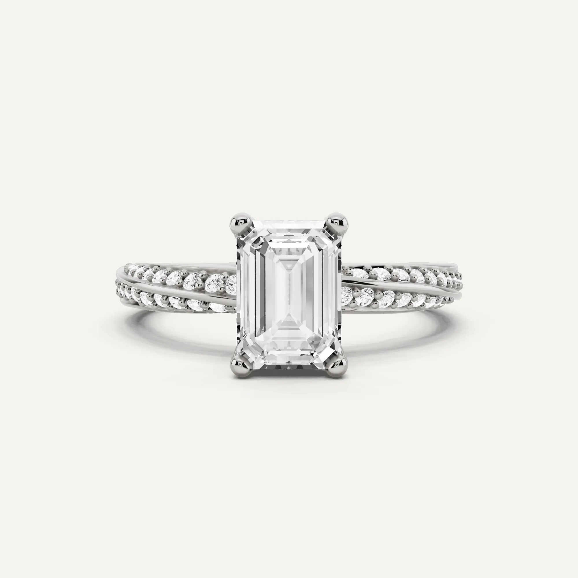 1 3/4 ctw Emerald Diamond Spiral Twist Side Stone Engagement Ring