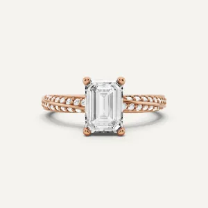 1 3/4 ctw Emerald Diamond Spiral Twist Side Stone Engagement Ring