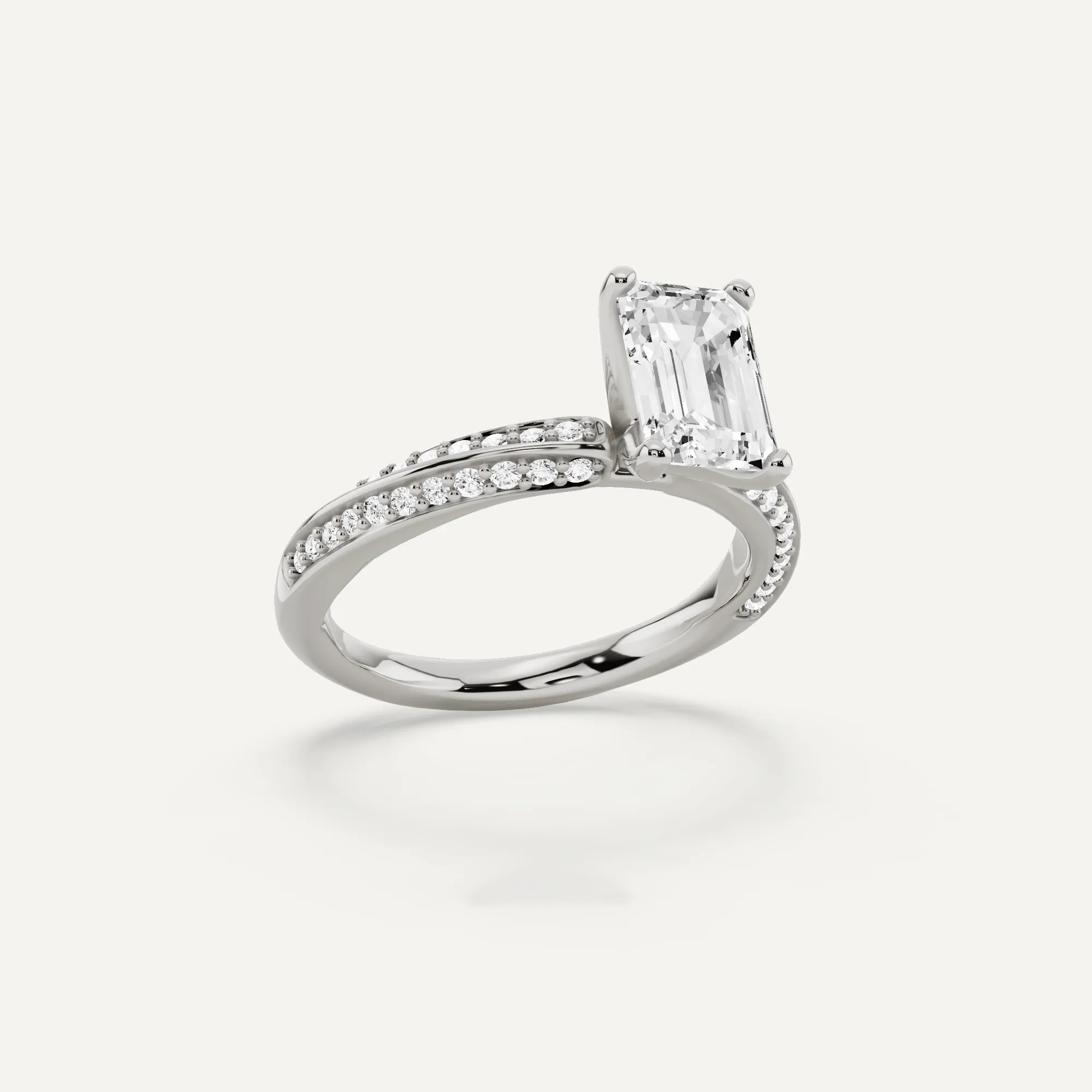 1 3/4 ctw Emerald Diamond Spiral Twist Side Stone Engagement Ring