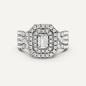 1 5/8 ctw Emerald Diamond Double Halo Engagement Ring