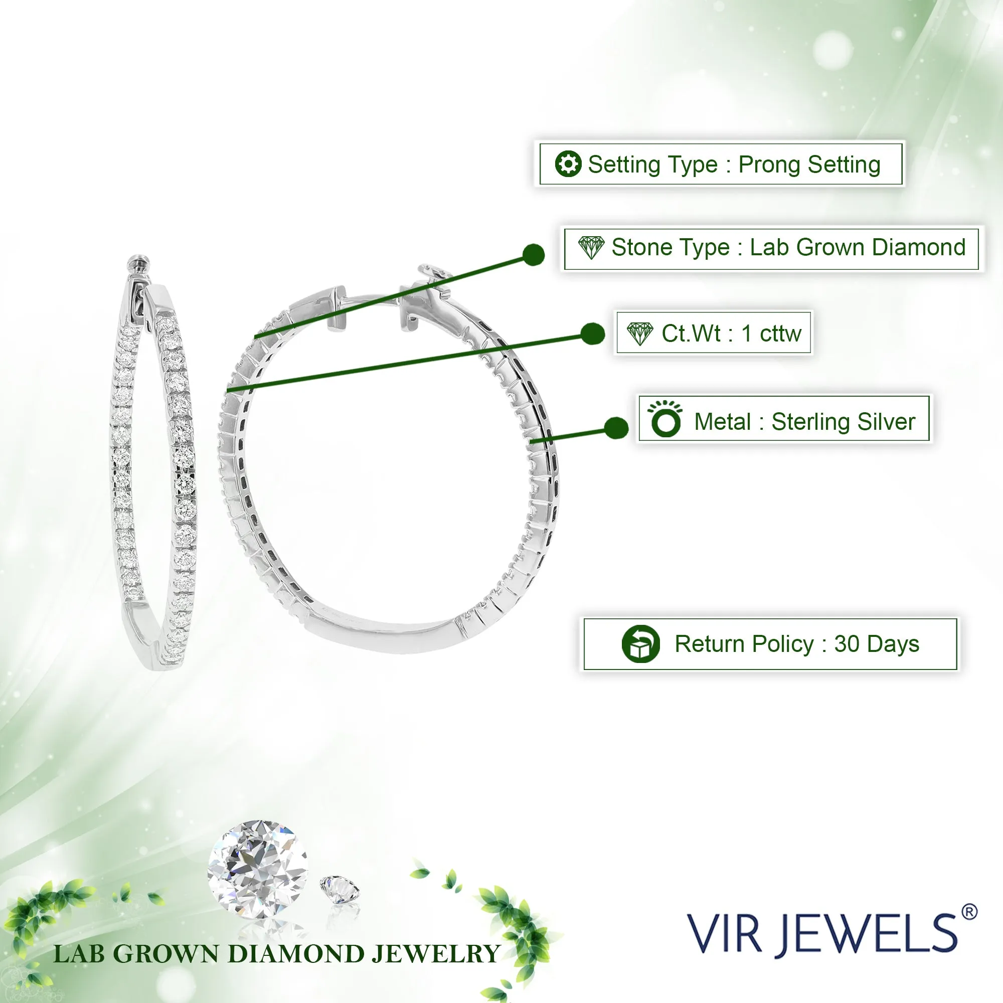 1 cttw Lab Grown Diamond Oval Hoop Earring Sterling Silver