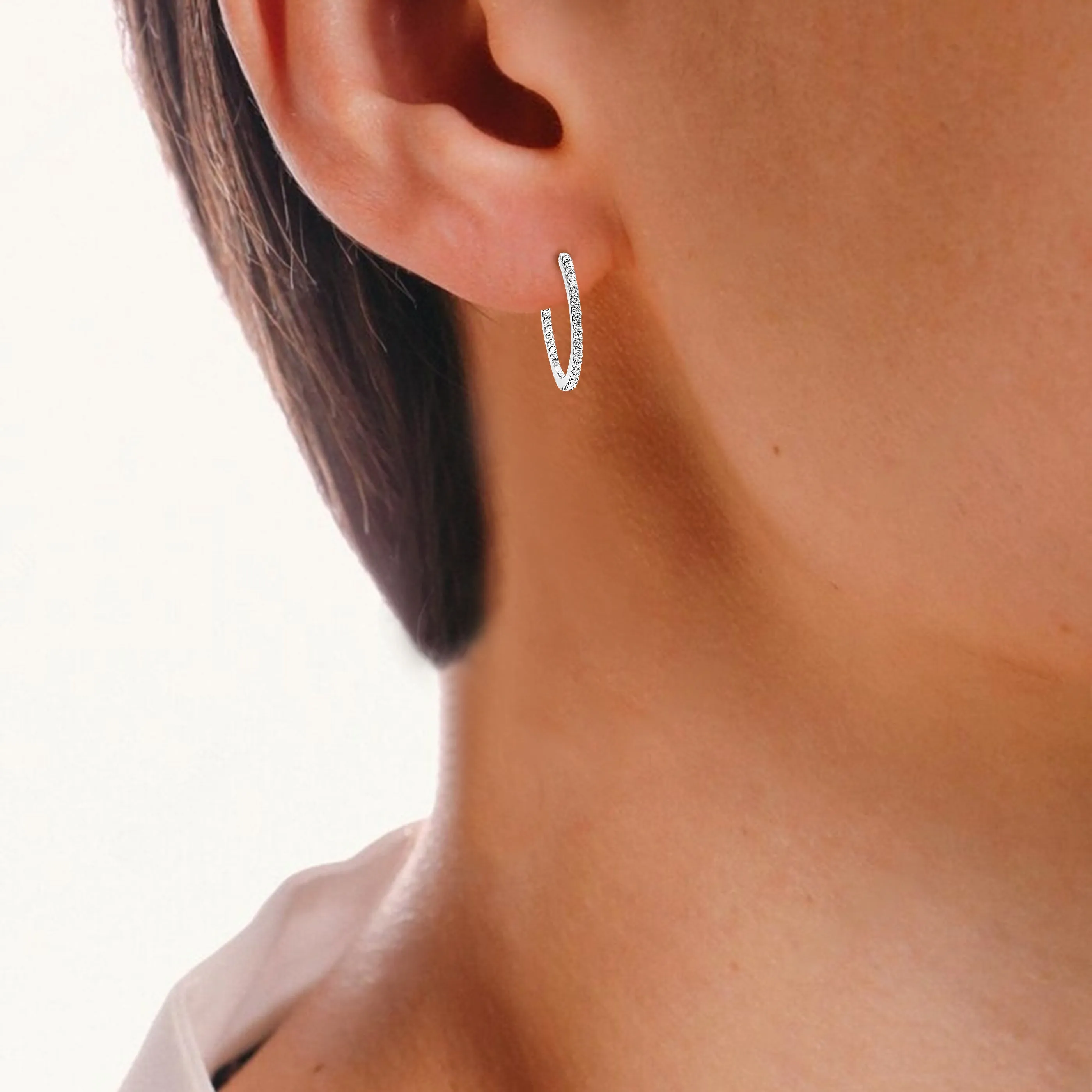 1 cttw Lab Grown Diamond Oval Hoop Earring Sterling Silver