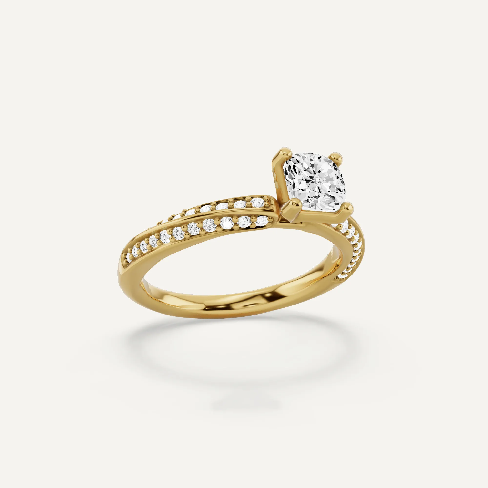 1 ctw Cushion Diamond Spiral Twist Side Stone Engagement Ring