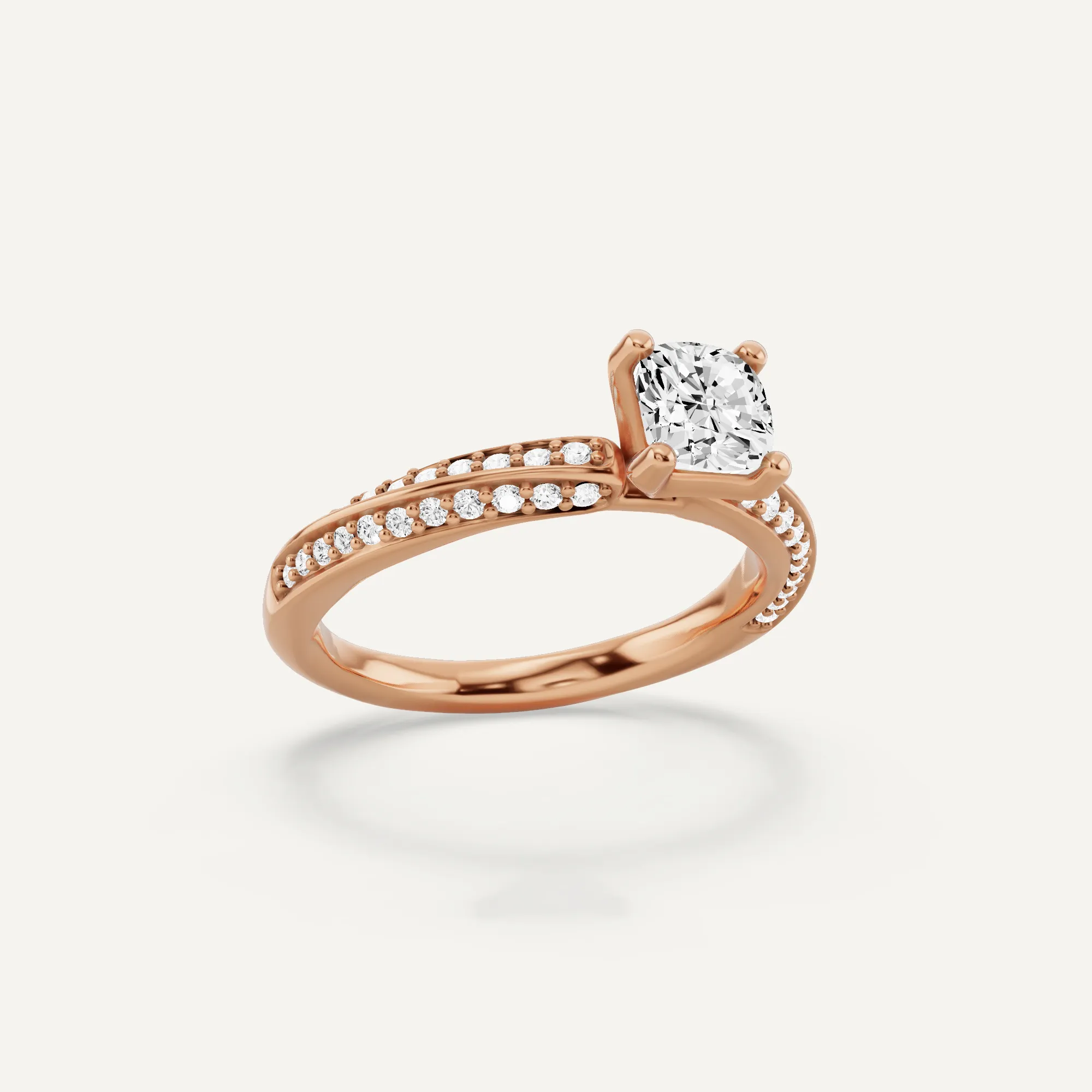 1 ctw Cushion Diamond Spiral Twist Side Stone Engagement Ring