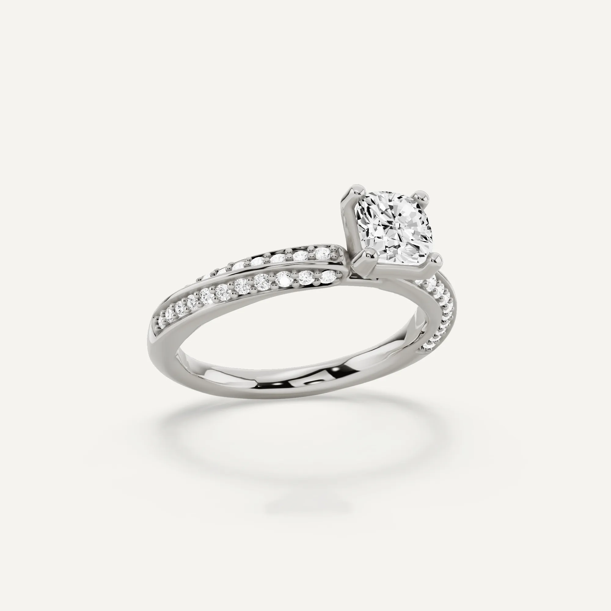 1 ctw Cushion Diamond Spiral Twist Side Stone Engagement Ring