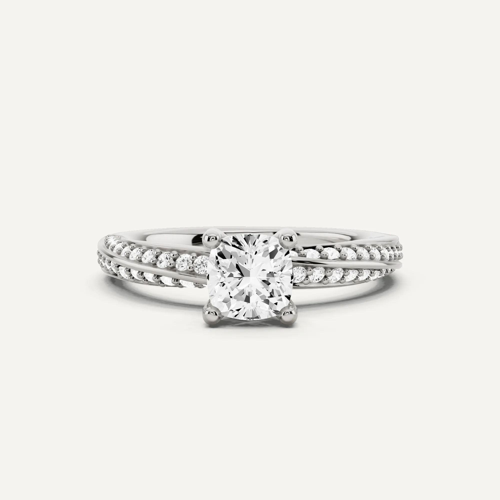 1 ctw Cushion Diamond Spiral Twist Side Stone Engagement Ring