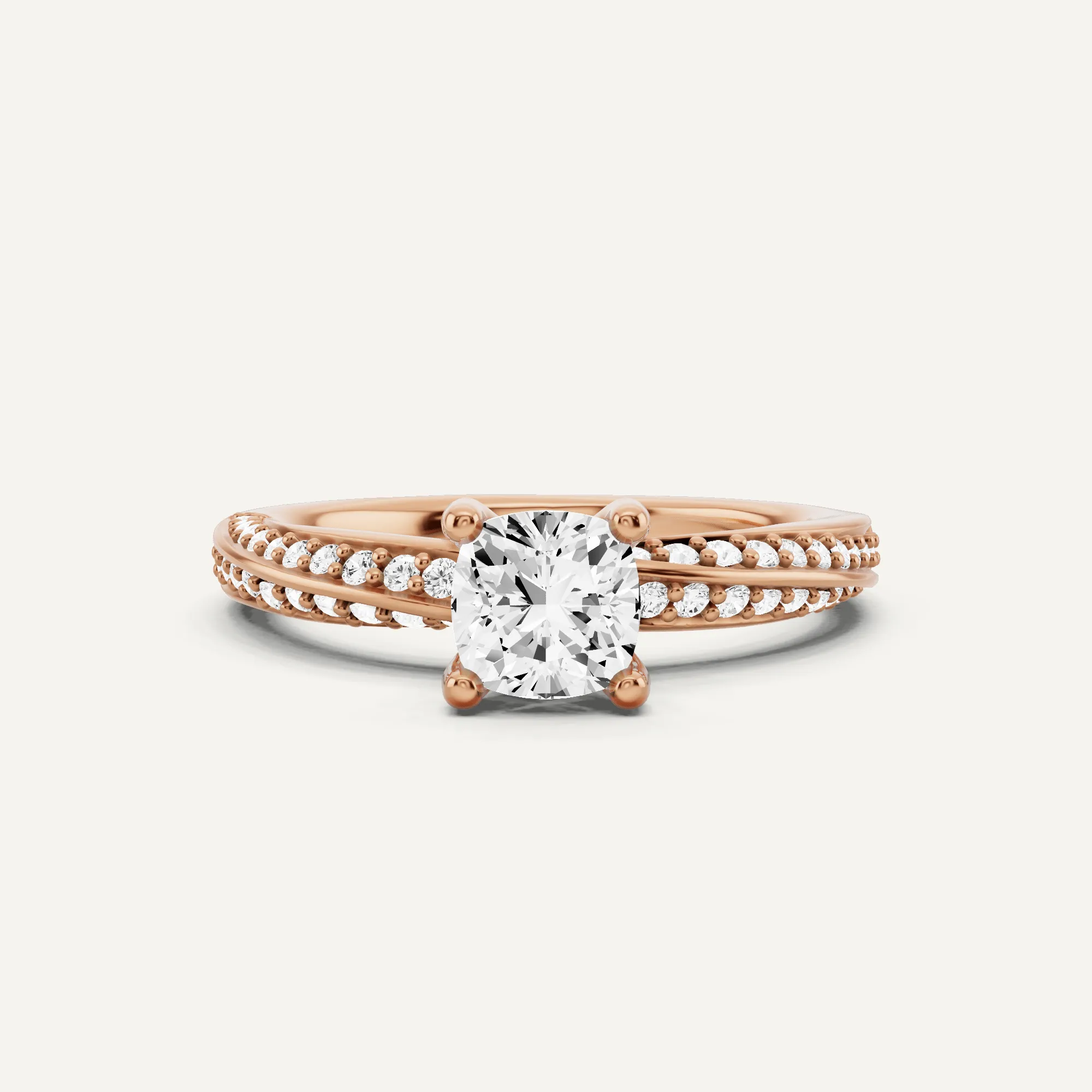 1 ctw Cushion Diamond Spiral Twist Side Stone Engagement Ring