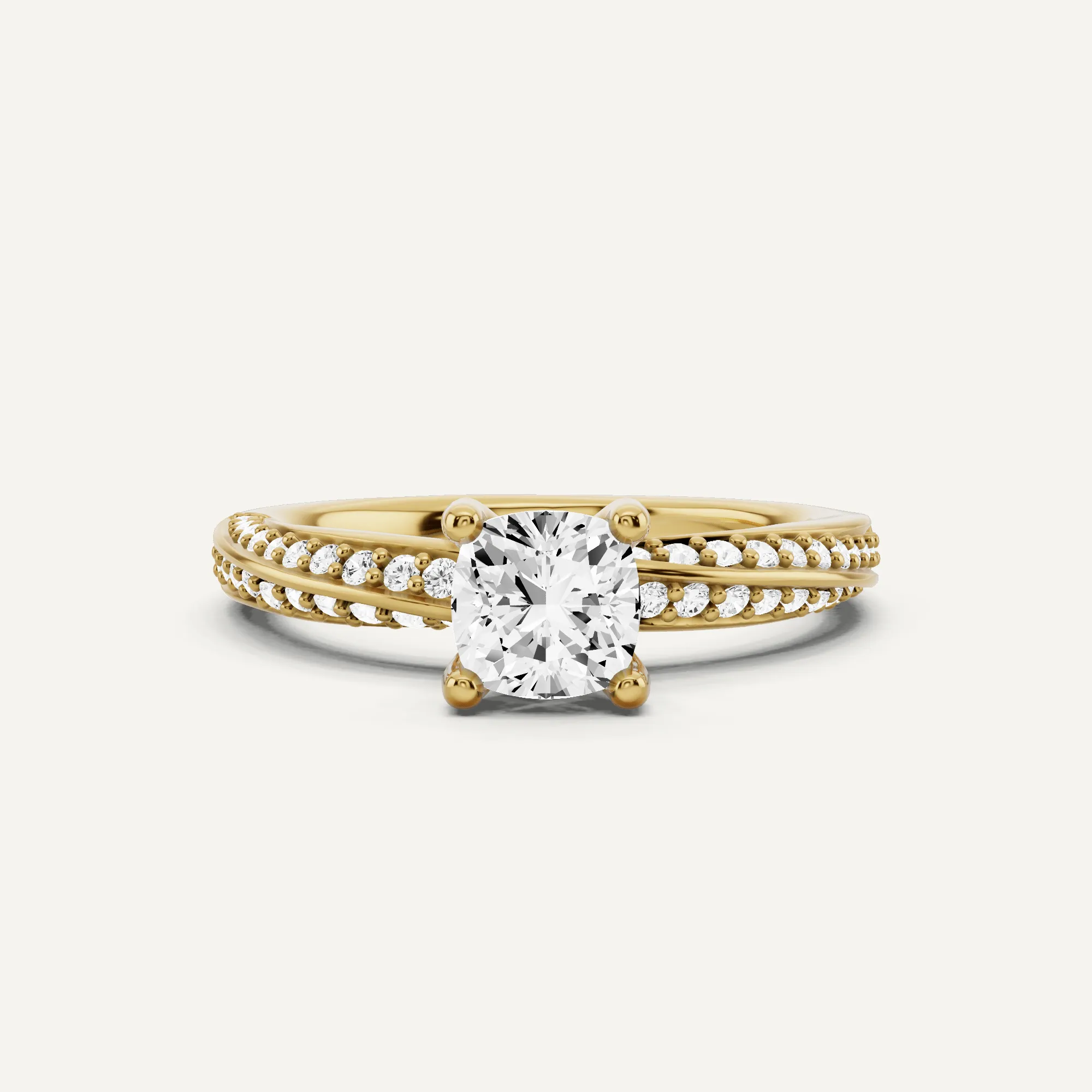 1 ctw Cushion Diamond Spiral Twist Side Stone Engagement Ring