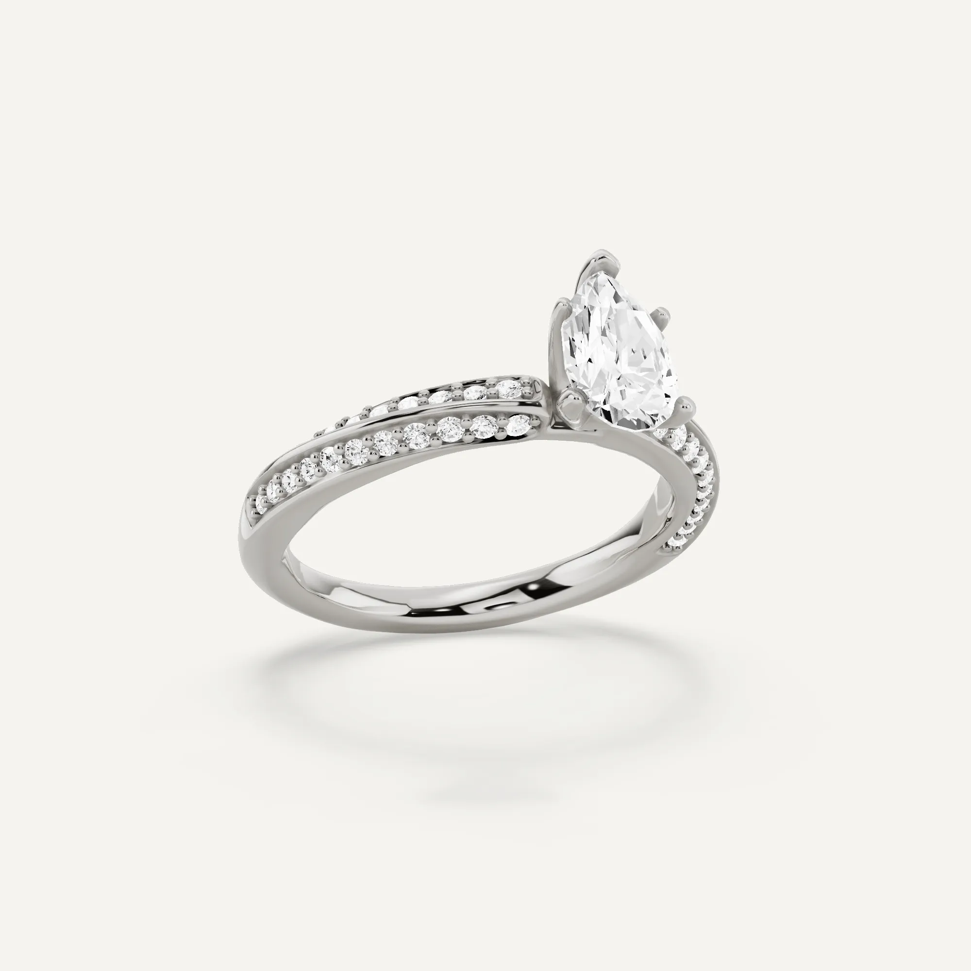 1 ctw Pear Diamond Spiral Twist Side Stone Engagement Ring