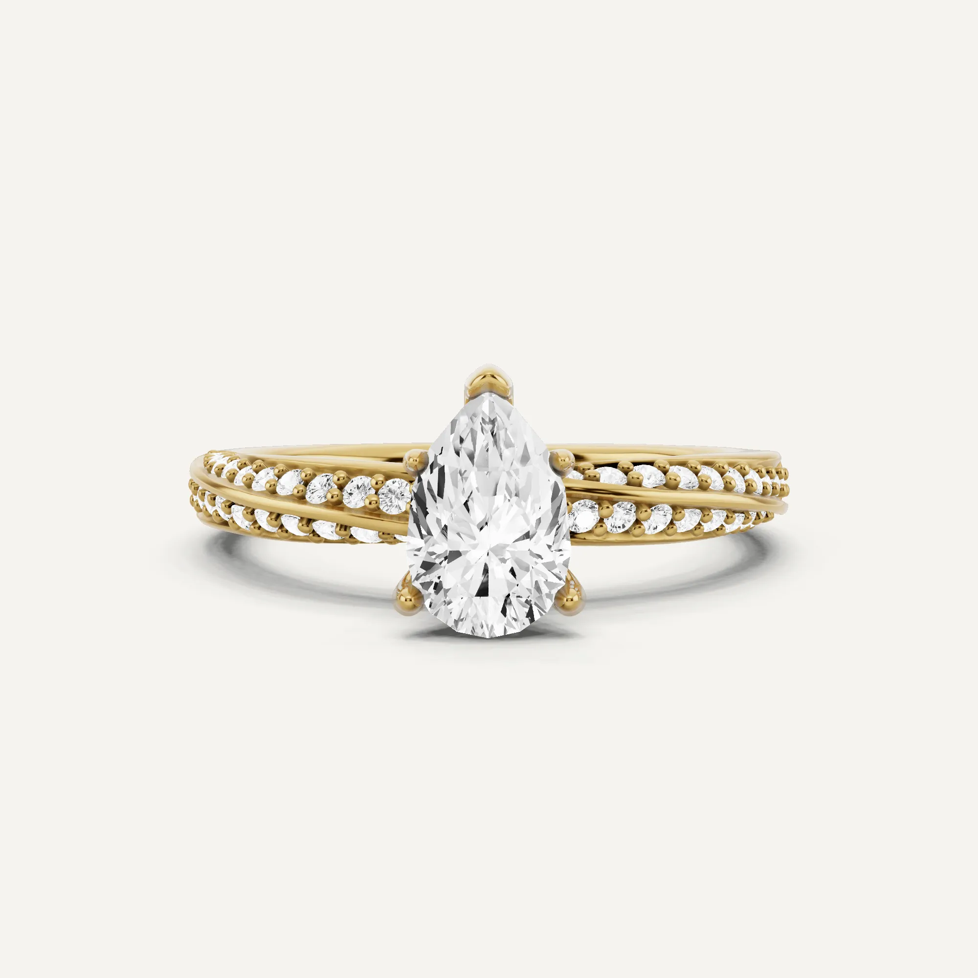 1 ctw Pear Diamond Spiral Twist Side Stone Engagement Ring
