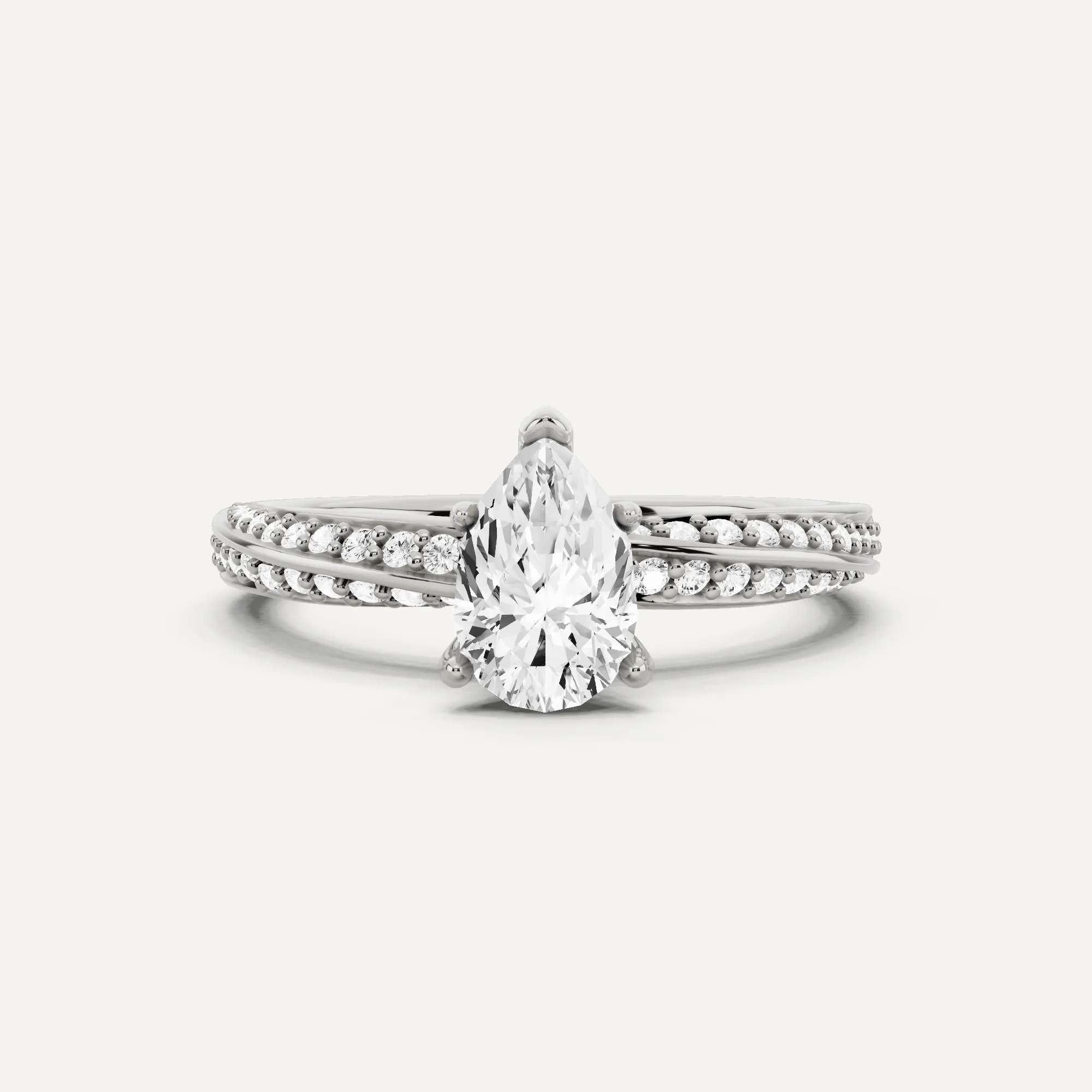 1 ctw Pear Diamond Spiral Twist Side Stone Engagement Ring