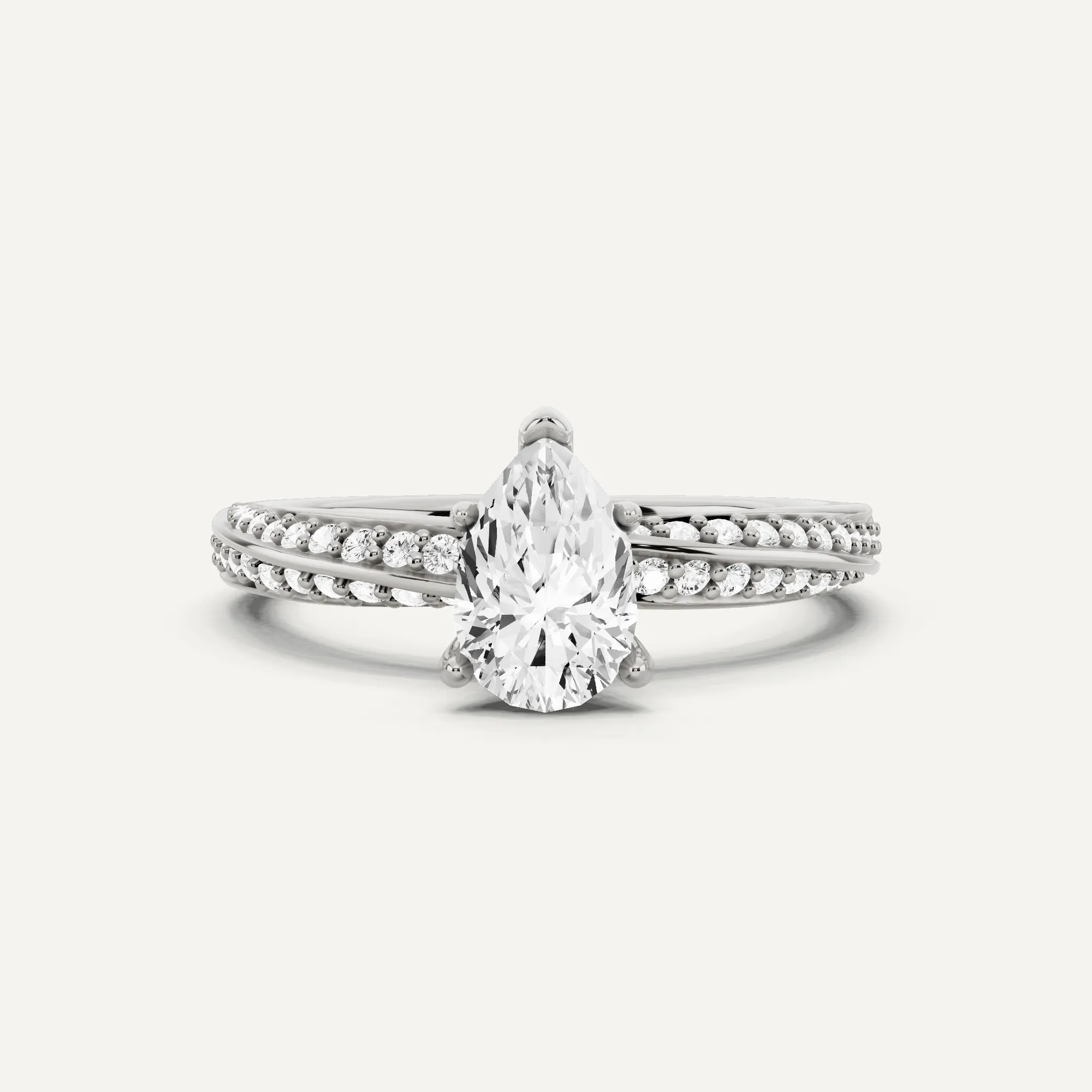 1 ctw Pear Diamond Spiral Twist Side Stone Engagement Ring