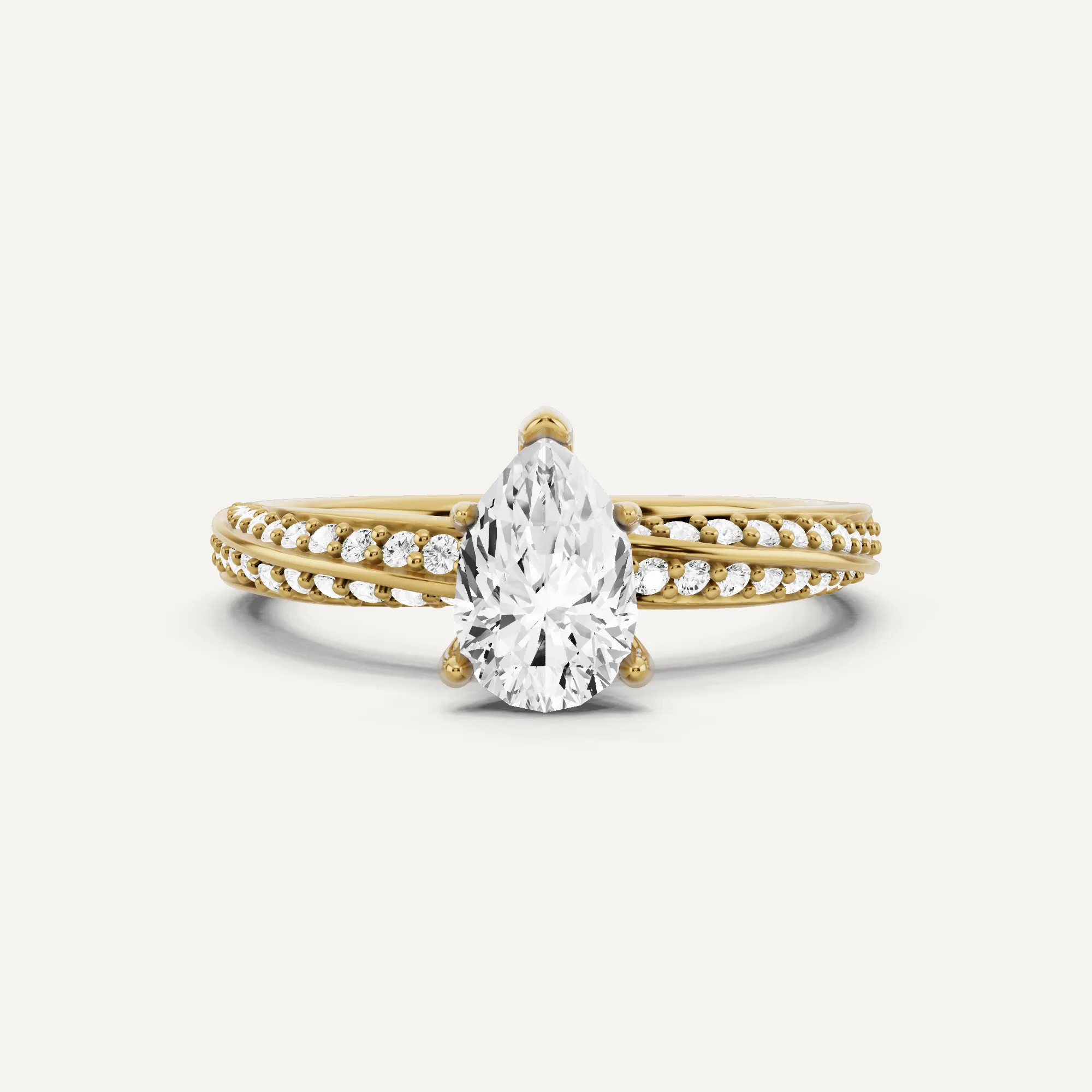 1 ctw Pear Diamond Spiral Twist Side Stone Engagement Ring
