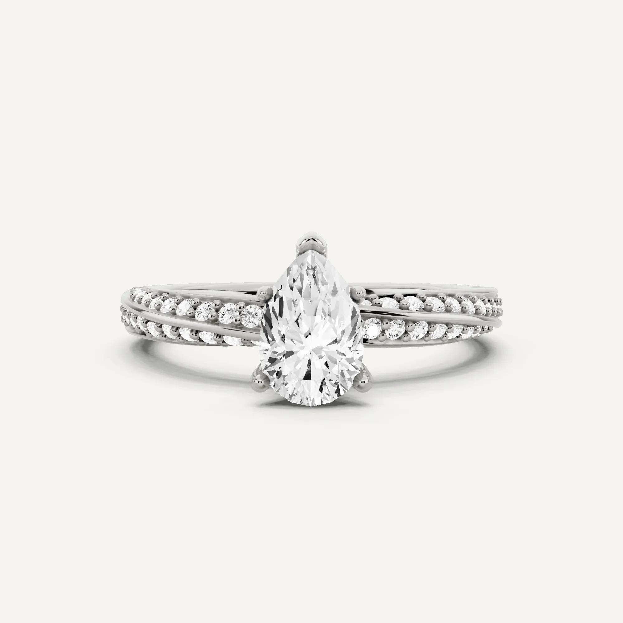 1 ctw Pear Diamond Spiral Twist Side Stone Engagement Ring