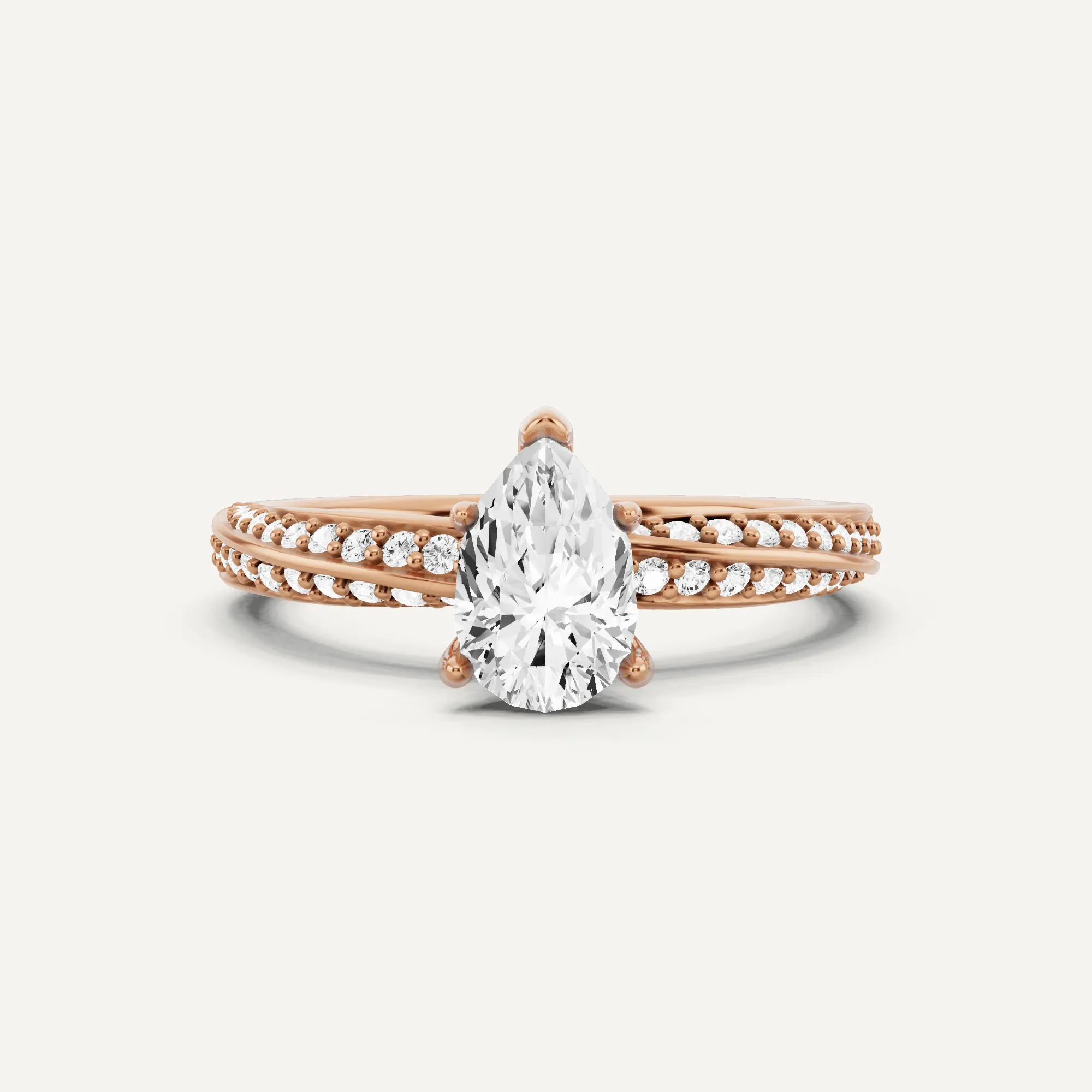 1 ctw Pear Diamond Spiral Twist Side Stone Engagement Ring