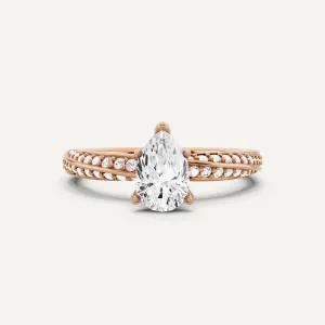 1 ctw Pear Diamond Spiral Twist Side Stone Engagement Ring
