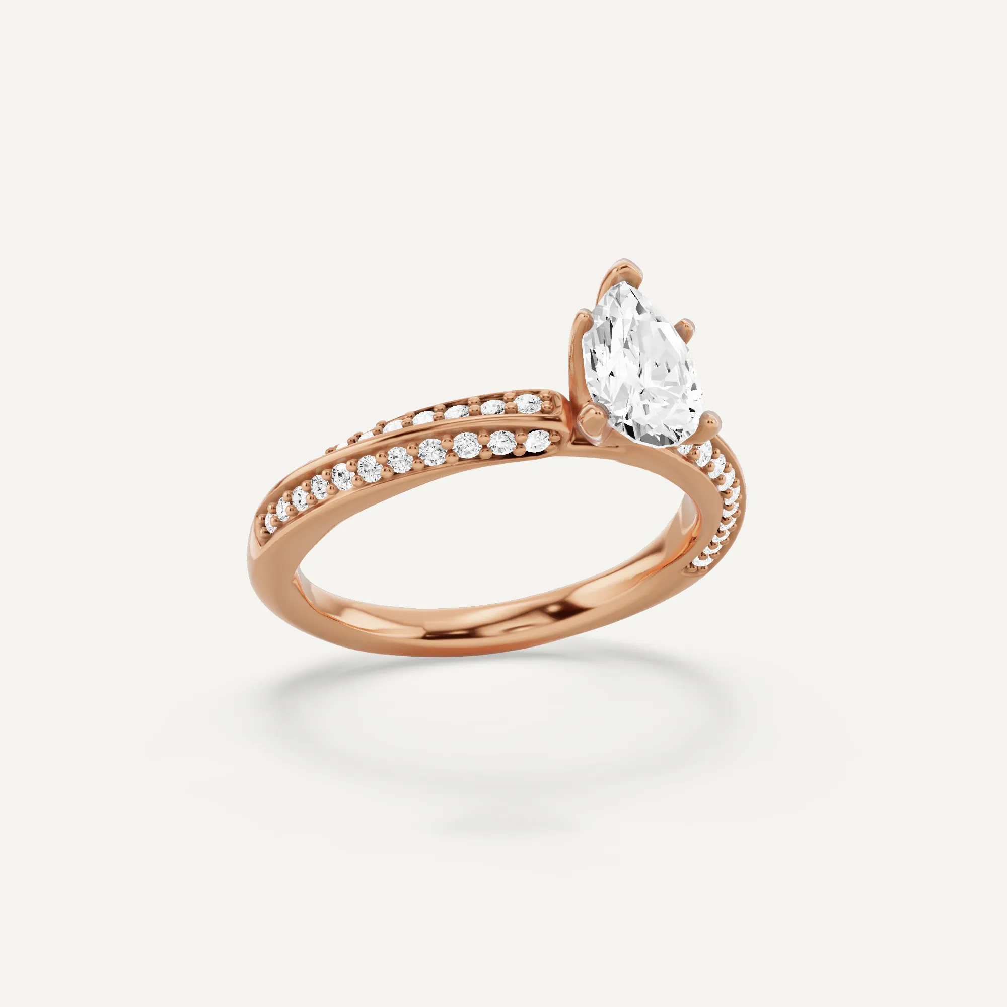 1 ctw Pear Diamond Spiral Twist Side Stone Engagement Ring