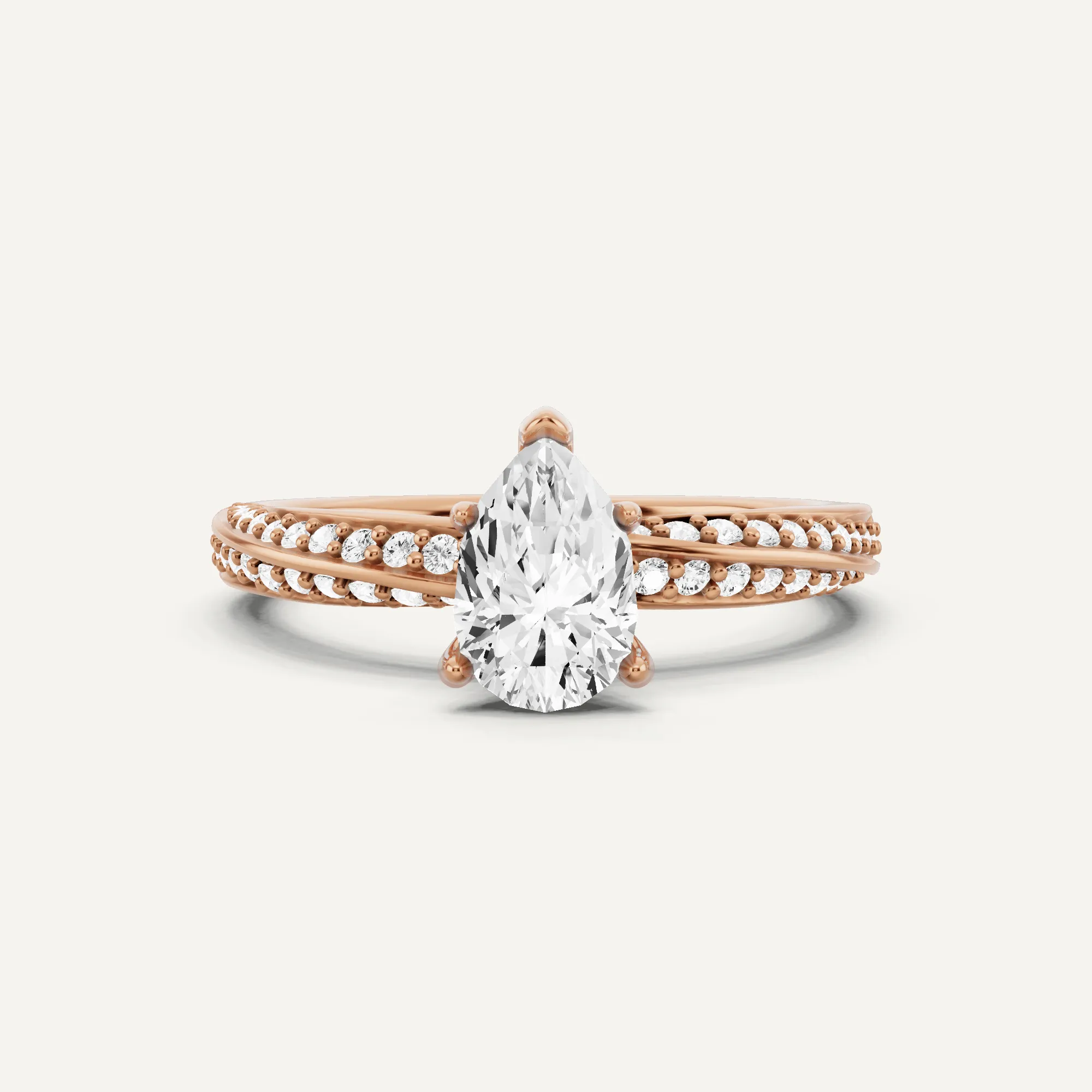 1 ctw Pear Diamond Spiral Twist Side Stone Engagement Ring