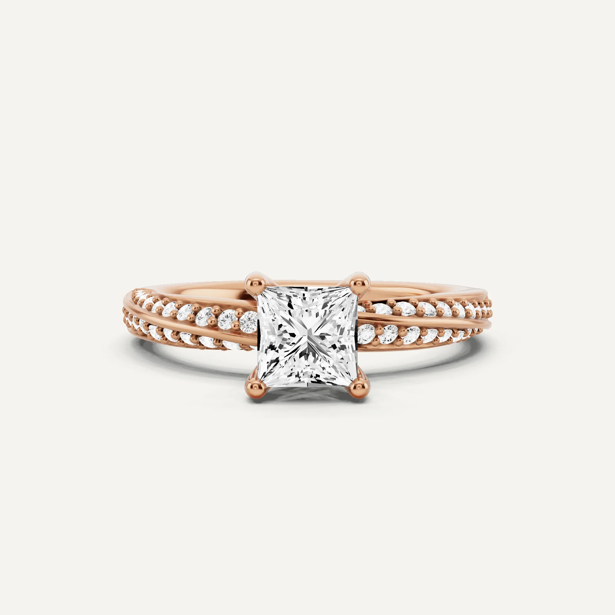 1 ctw Princess Diamond Spiral Twist Side Stone Engagement Ring