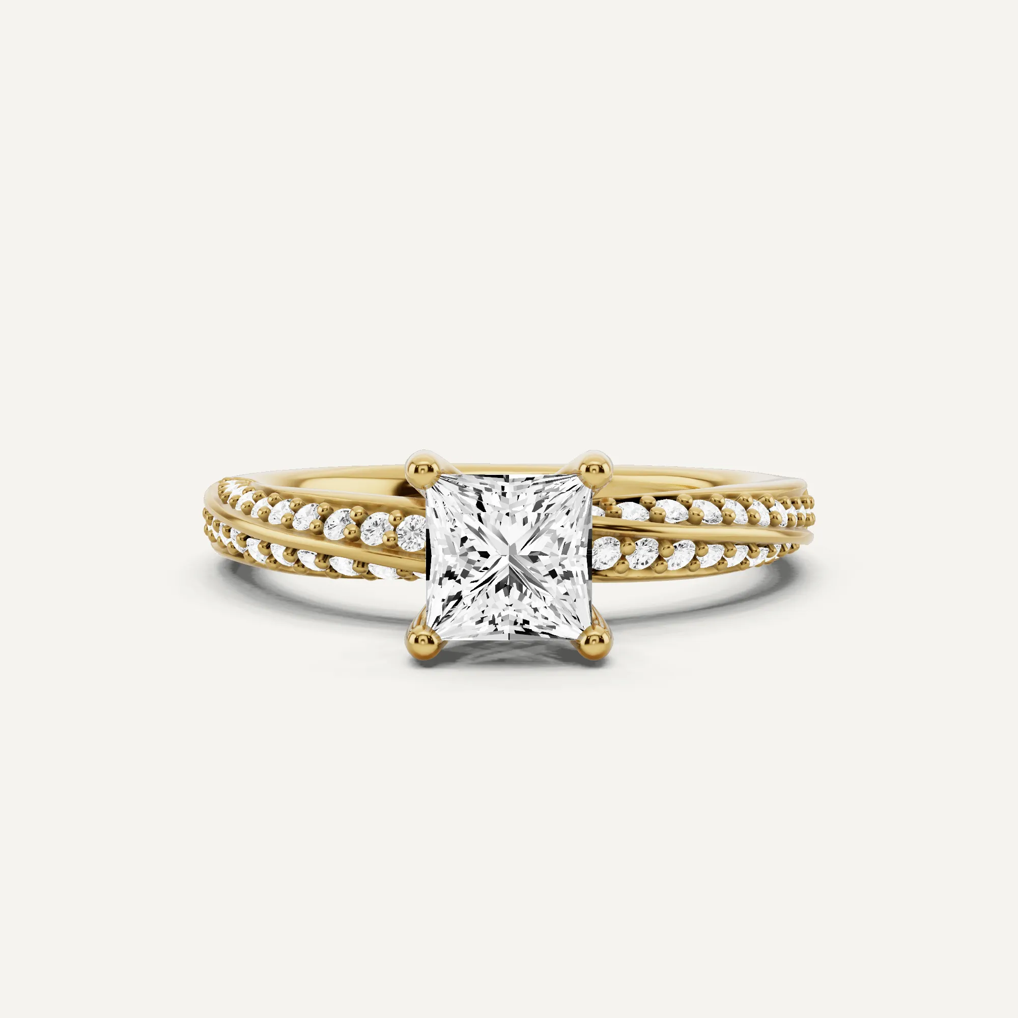 1 ctw Princess Diamond Spiral Twist Side Stone Engagement Ring