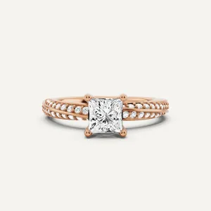 1 ctw Princess Diamond Spiral Twist Side Stone Engagement Ring