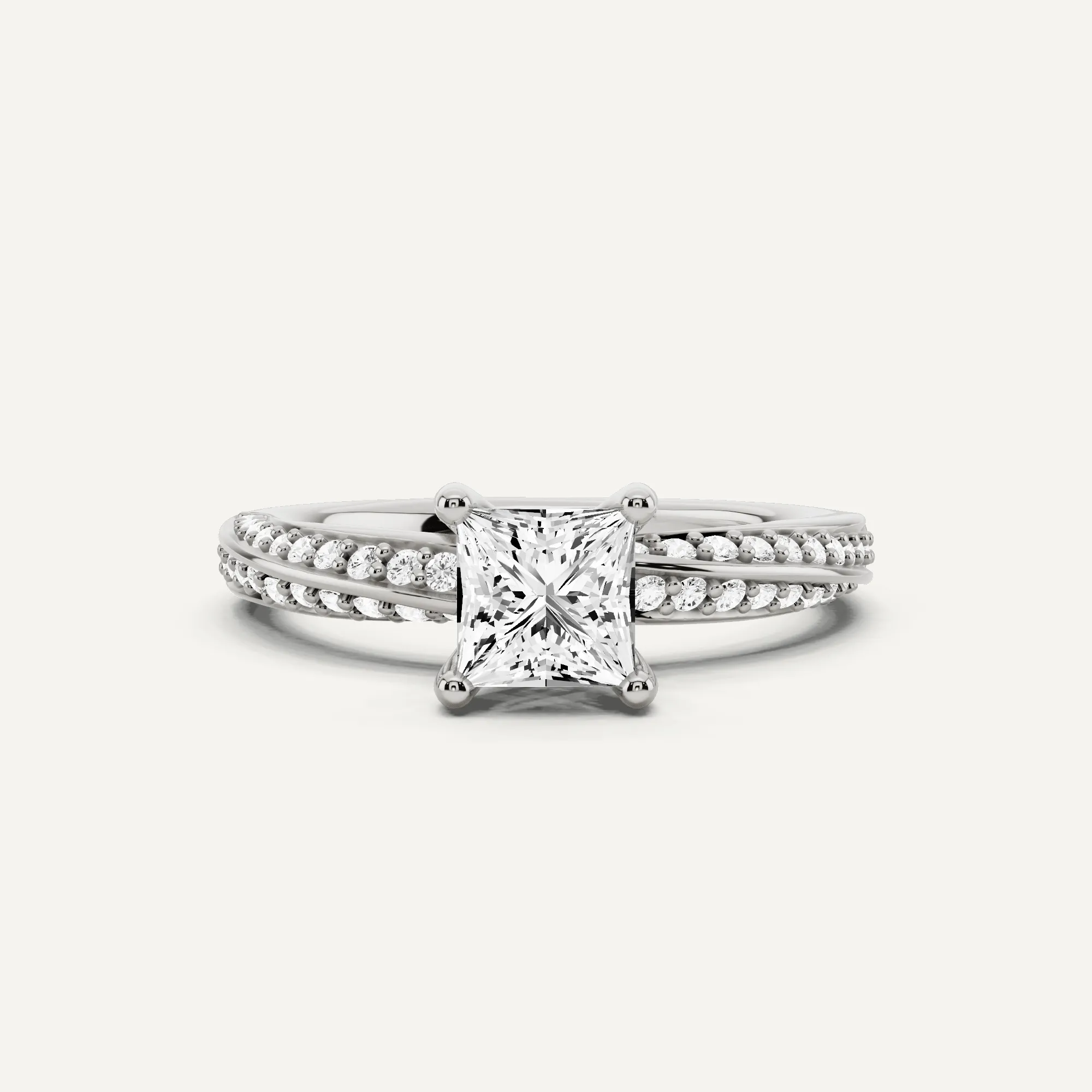 1 ctw Princess Diamond Spiral Twist Side Stone Engagement Ring