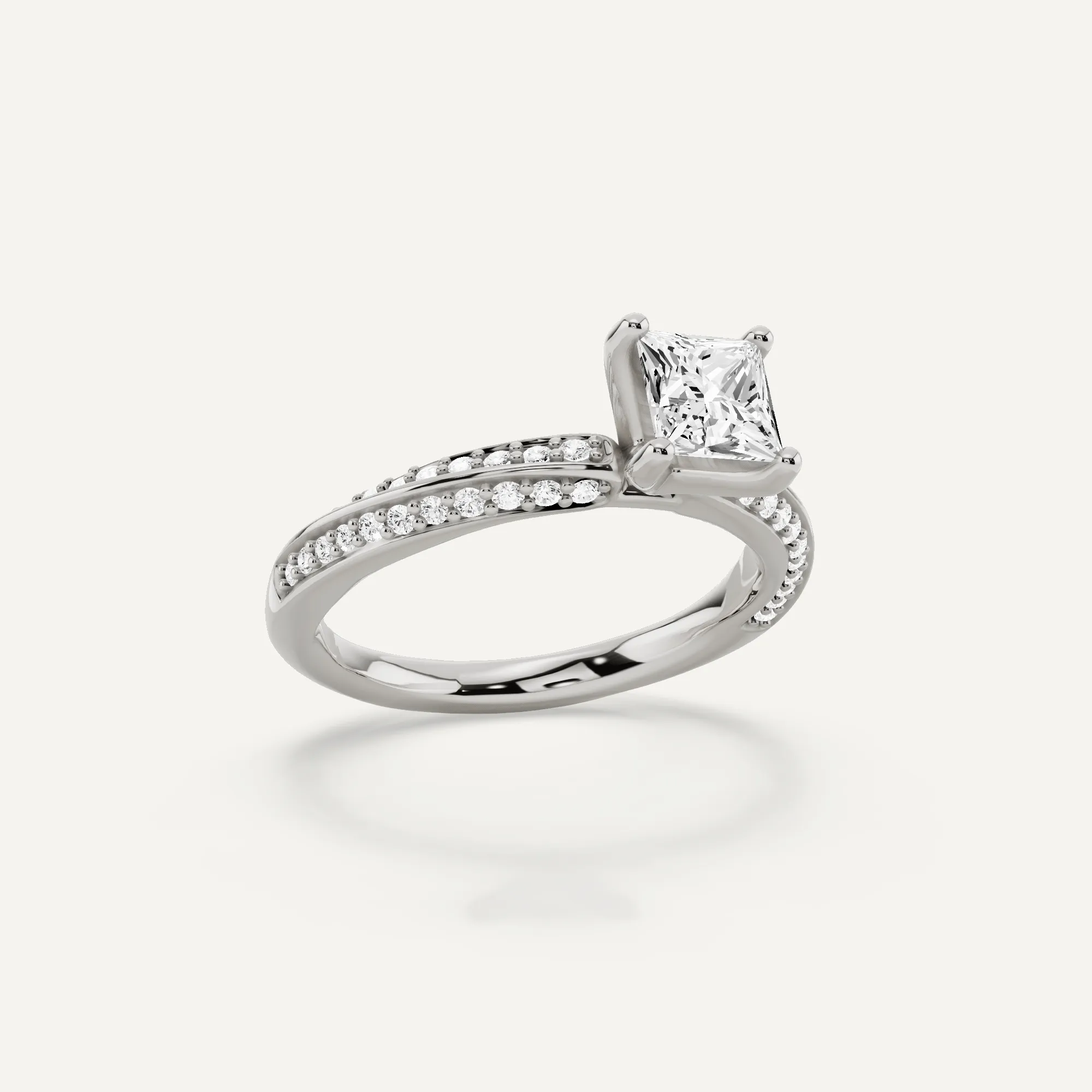 1 ctw Princess Diamond Spiral Twist Side Stone Engagement Ring