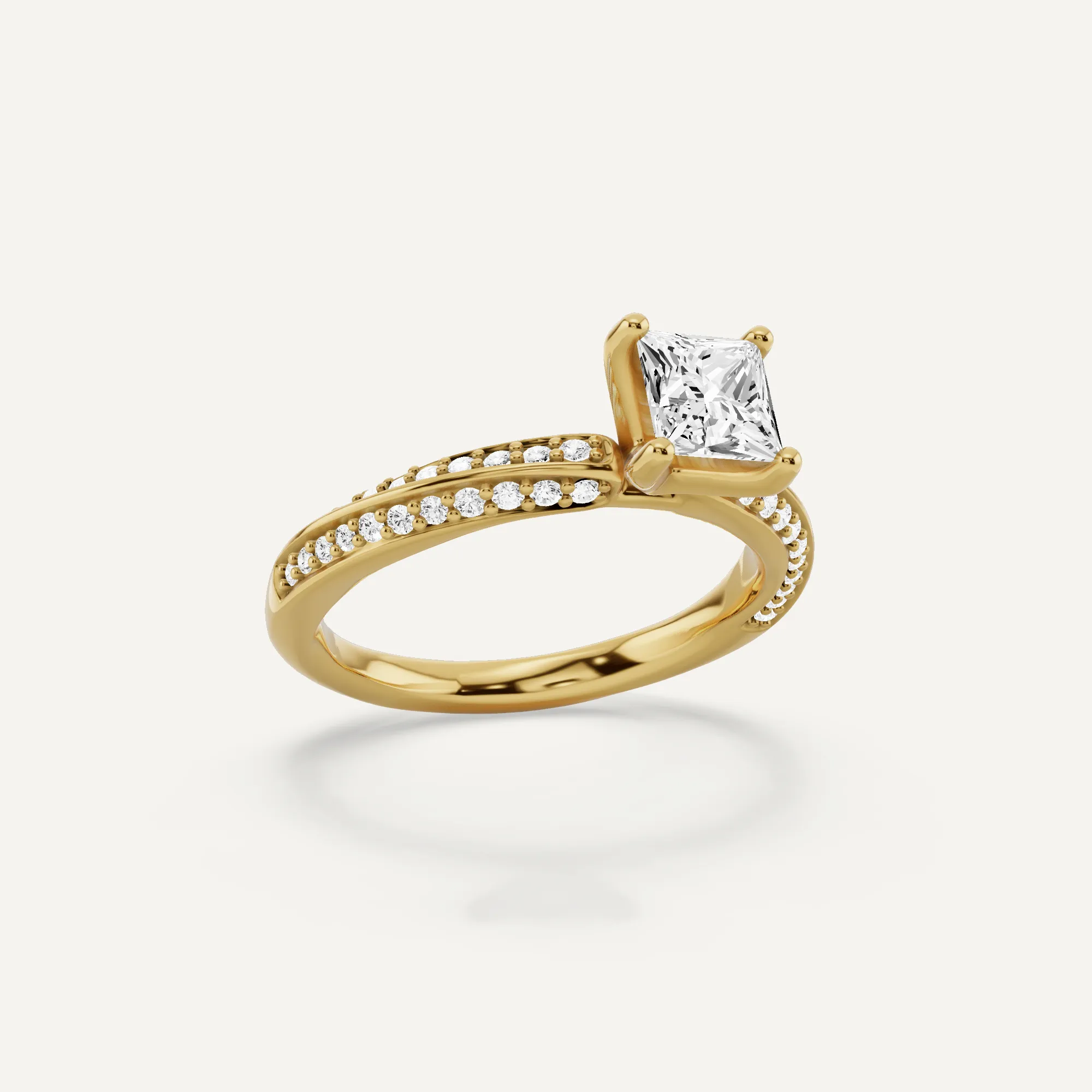 1 ctw Princess Diamond Spiral Twist Side Stone Engagement Ring