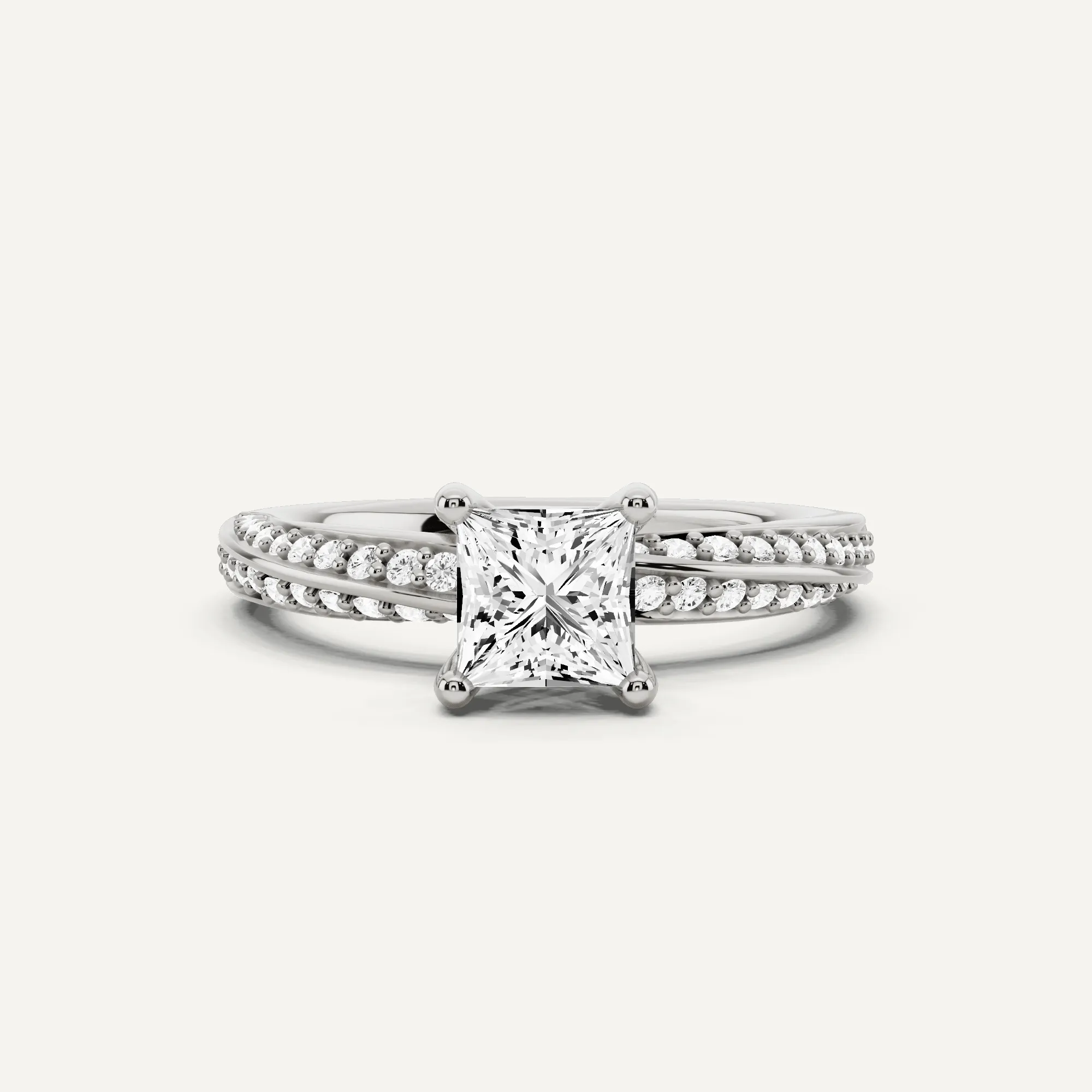 1 ctw Princess Diamond Spiral Twist Side Stone Engagement Ring