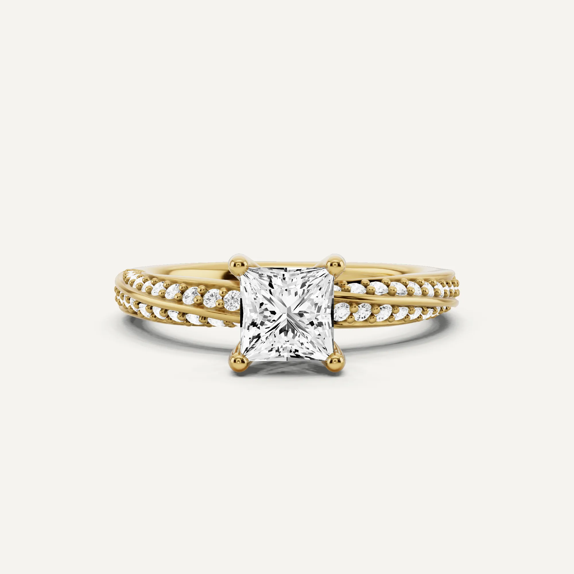 1 ctw Princess Diamond Spiral Twist Side Stone Engagement Ring