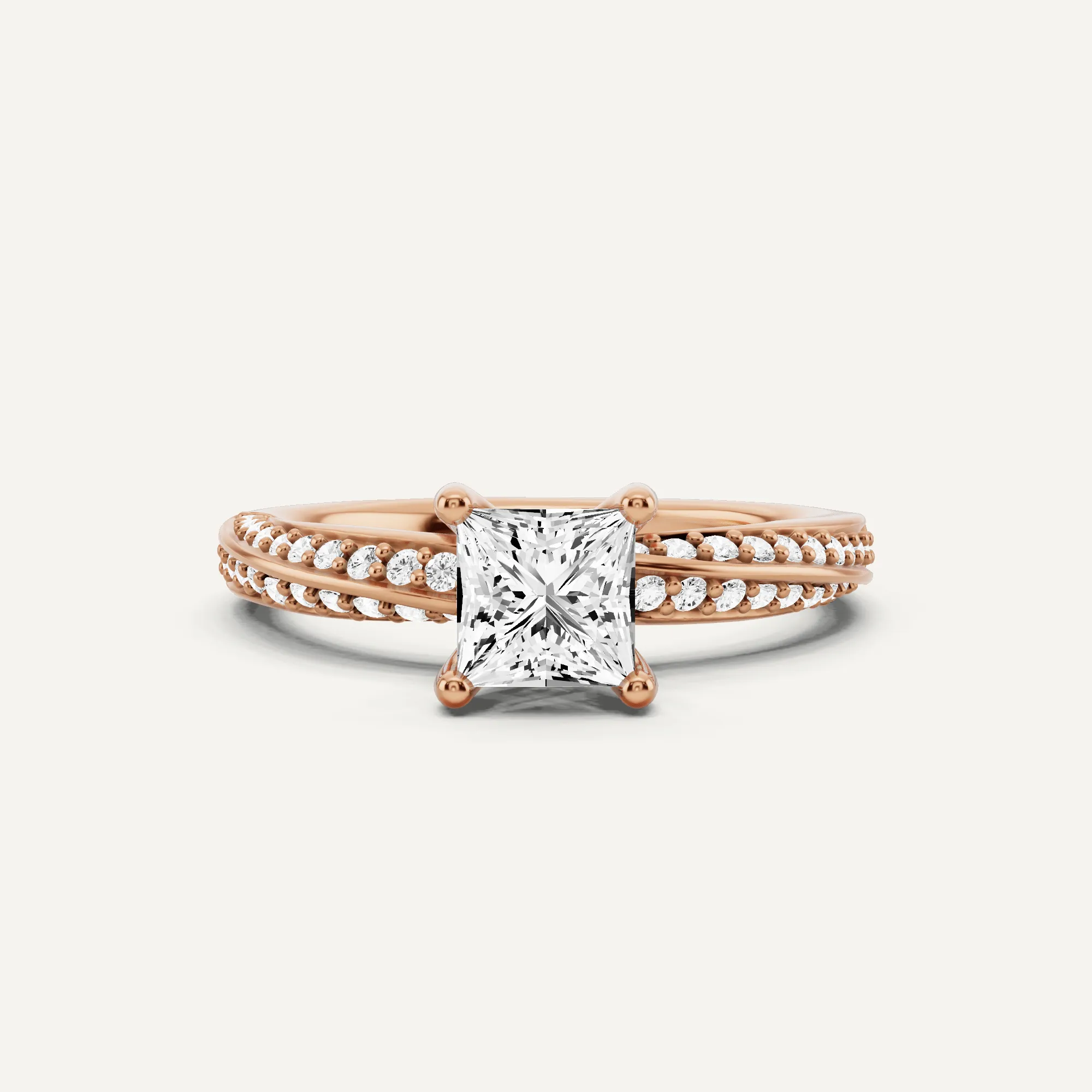1 ctw Princess Diamond Spiral Twist Side Stone Engagement Ring
