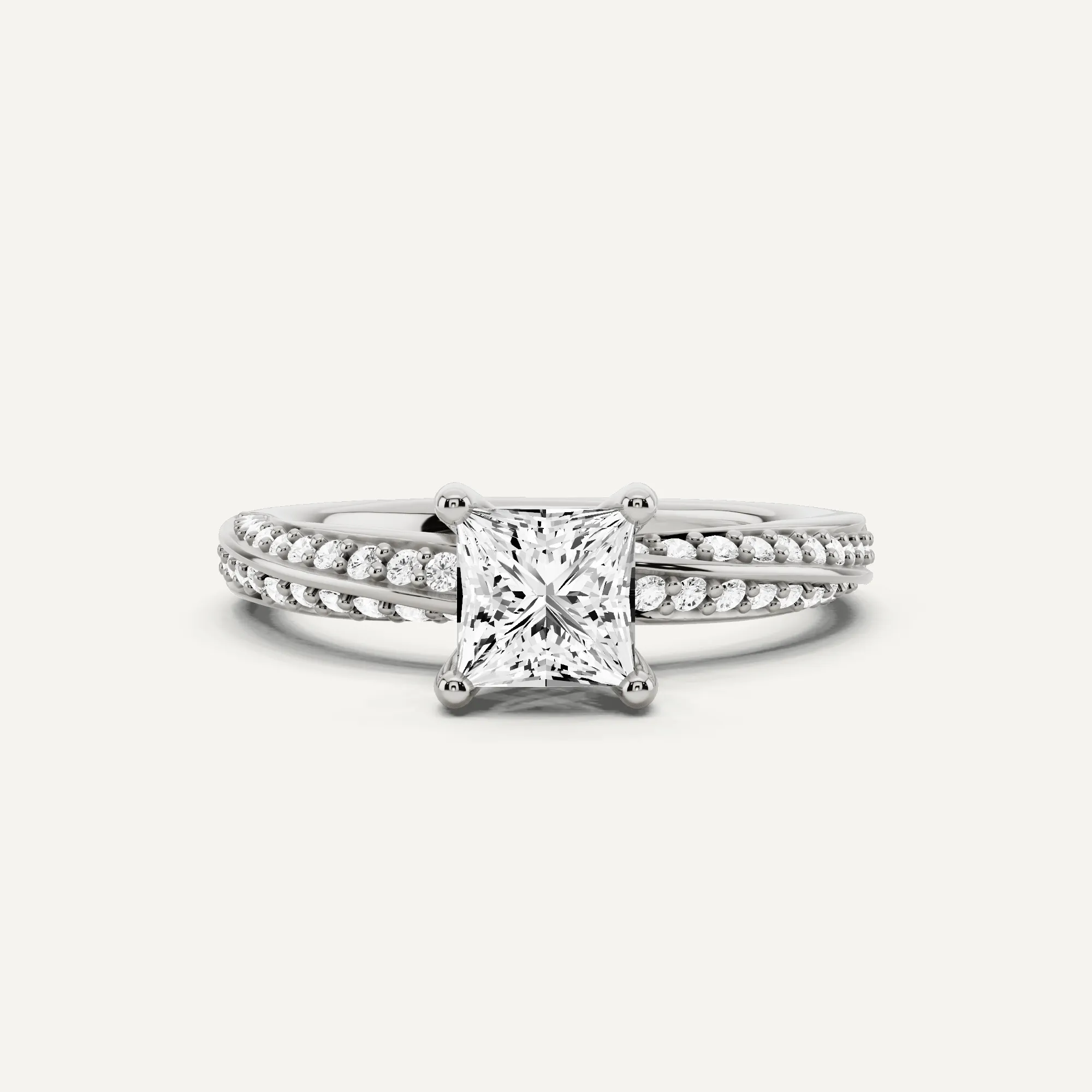1 ctw Princess Diamond Spiral Twist Side Stone Engagement Ring