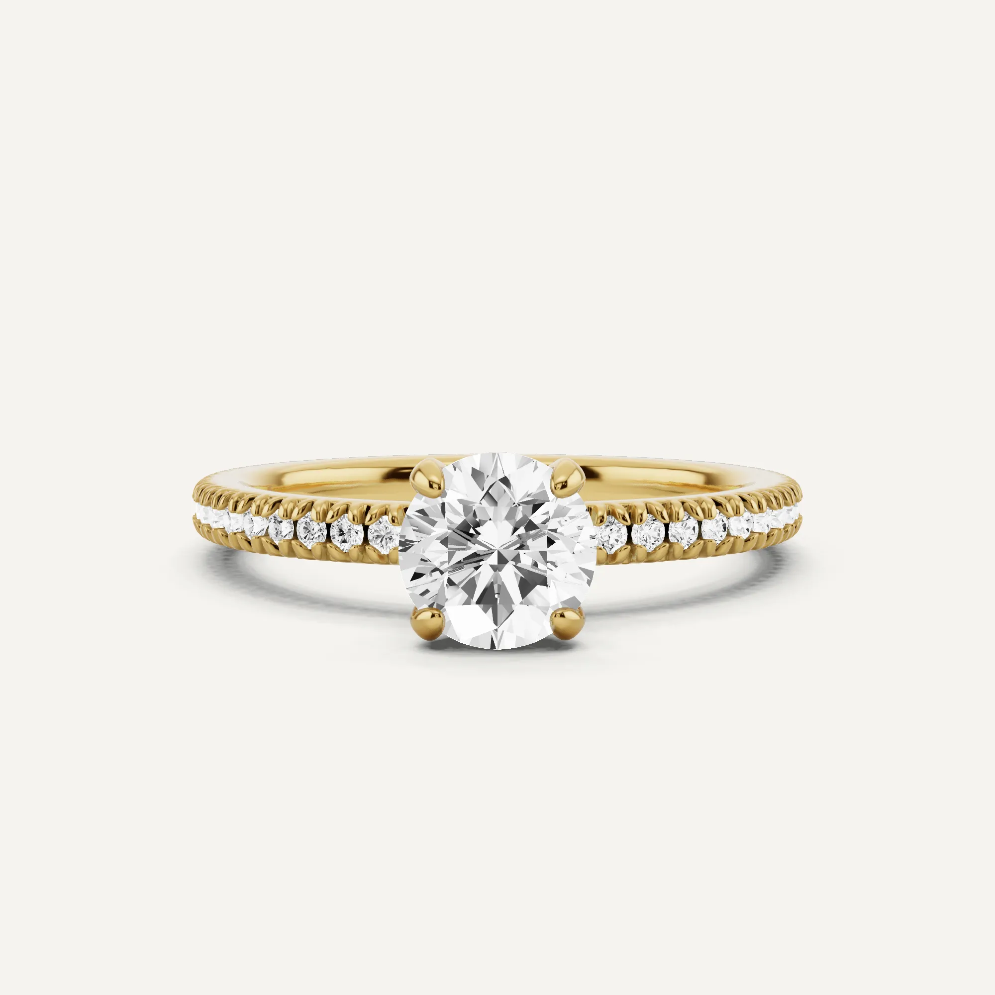 1 ctw Round Diamond Pave Set Side Stone Engagement Ring