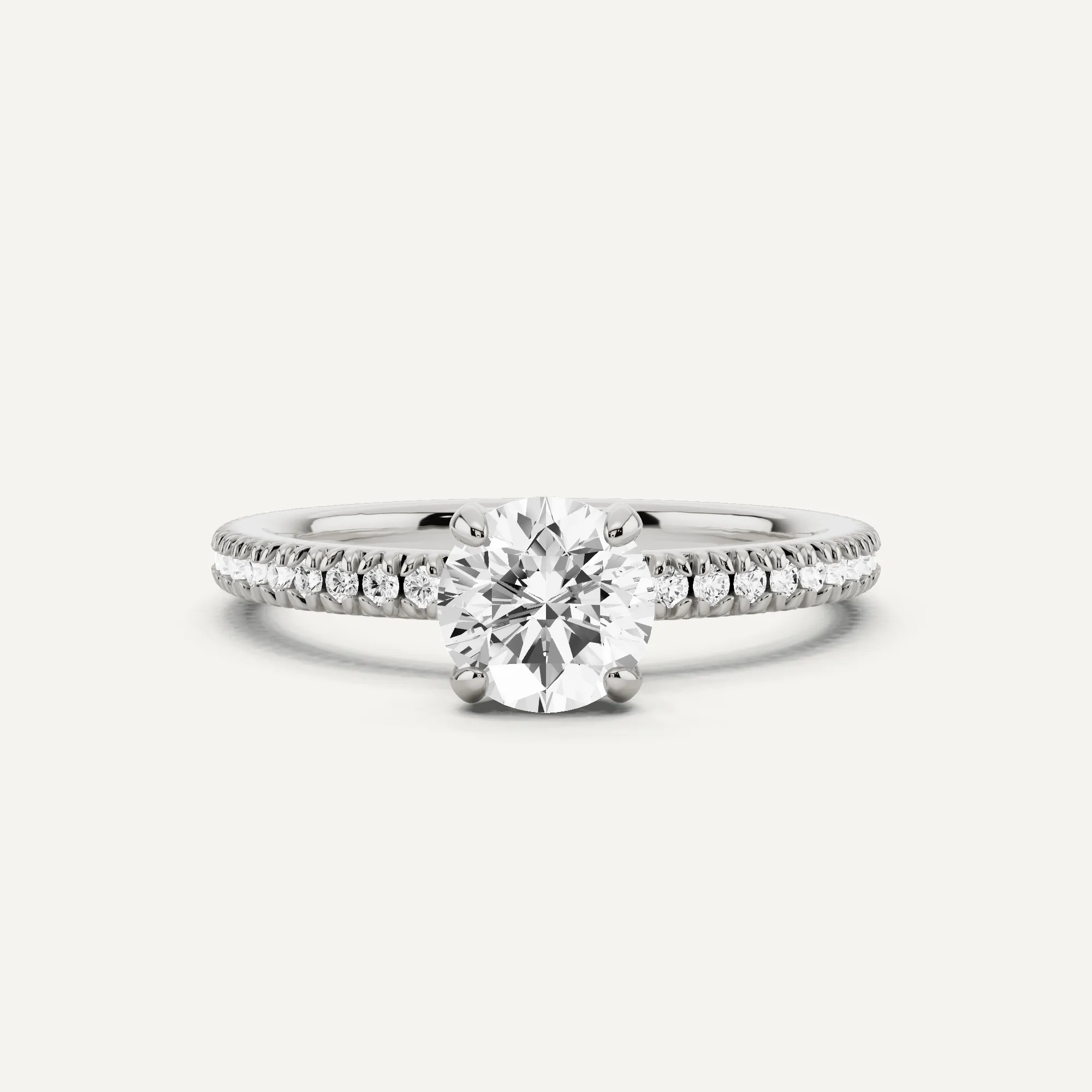 1 ctw Round Diamond Pave Set Side Stone Engagement Ring