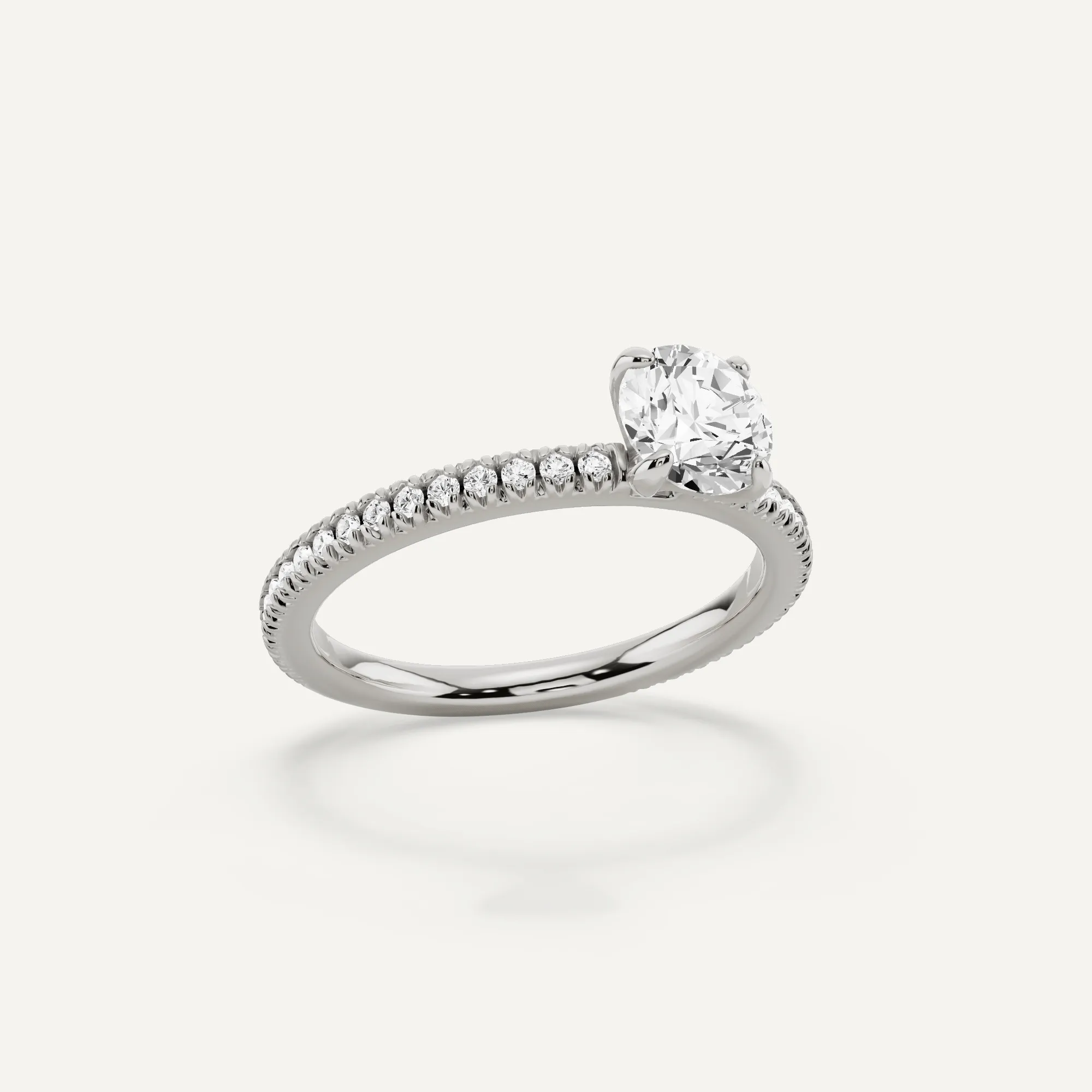 1 ctw Round Diamond Pave Set Side Stone Engagement Ring