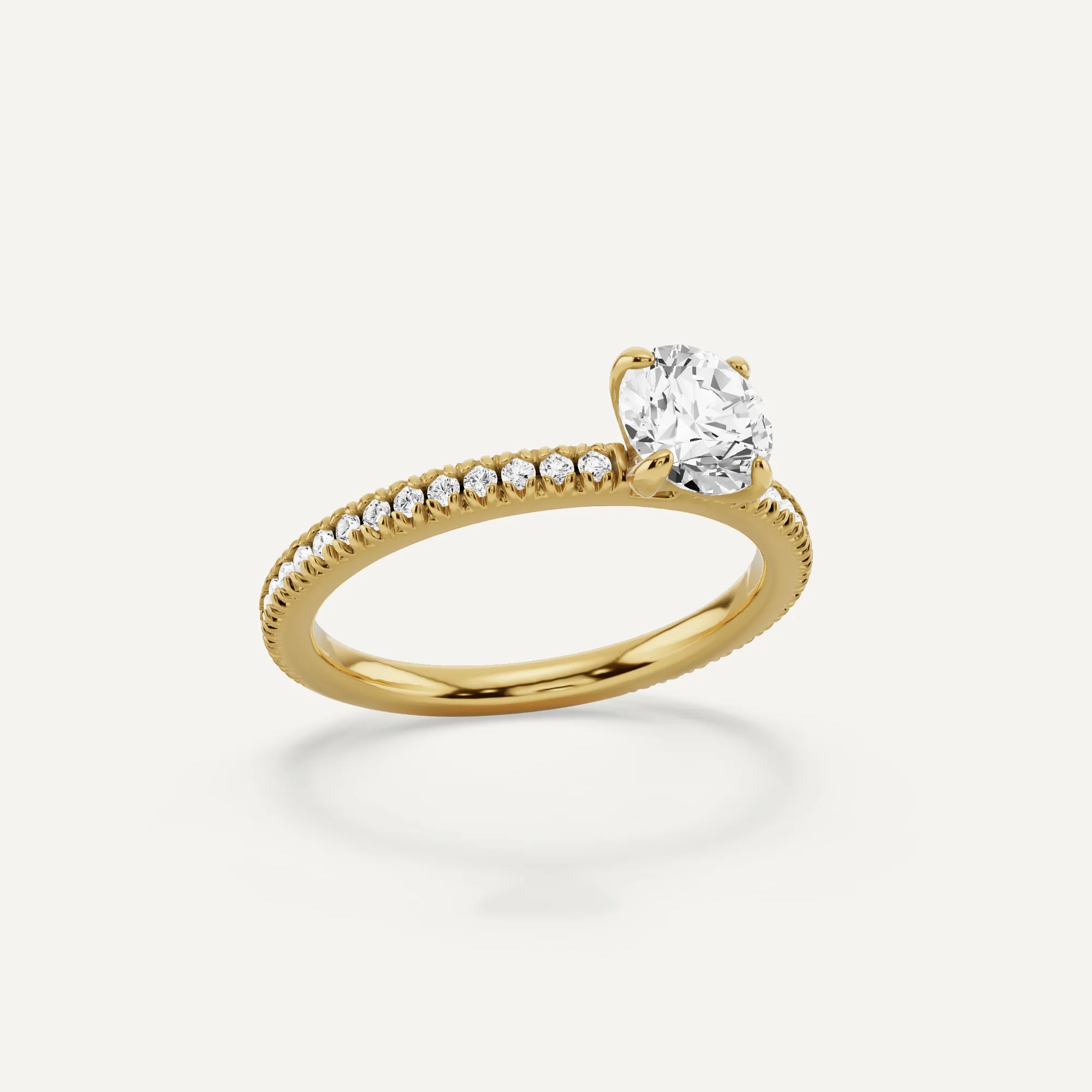 1 ctw Round Diamond Pave Set Side Stone Engagement Ring