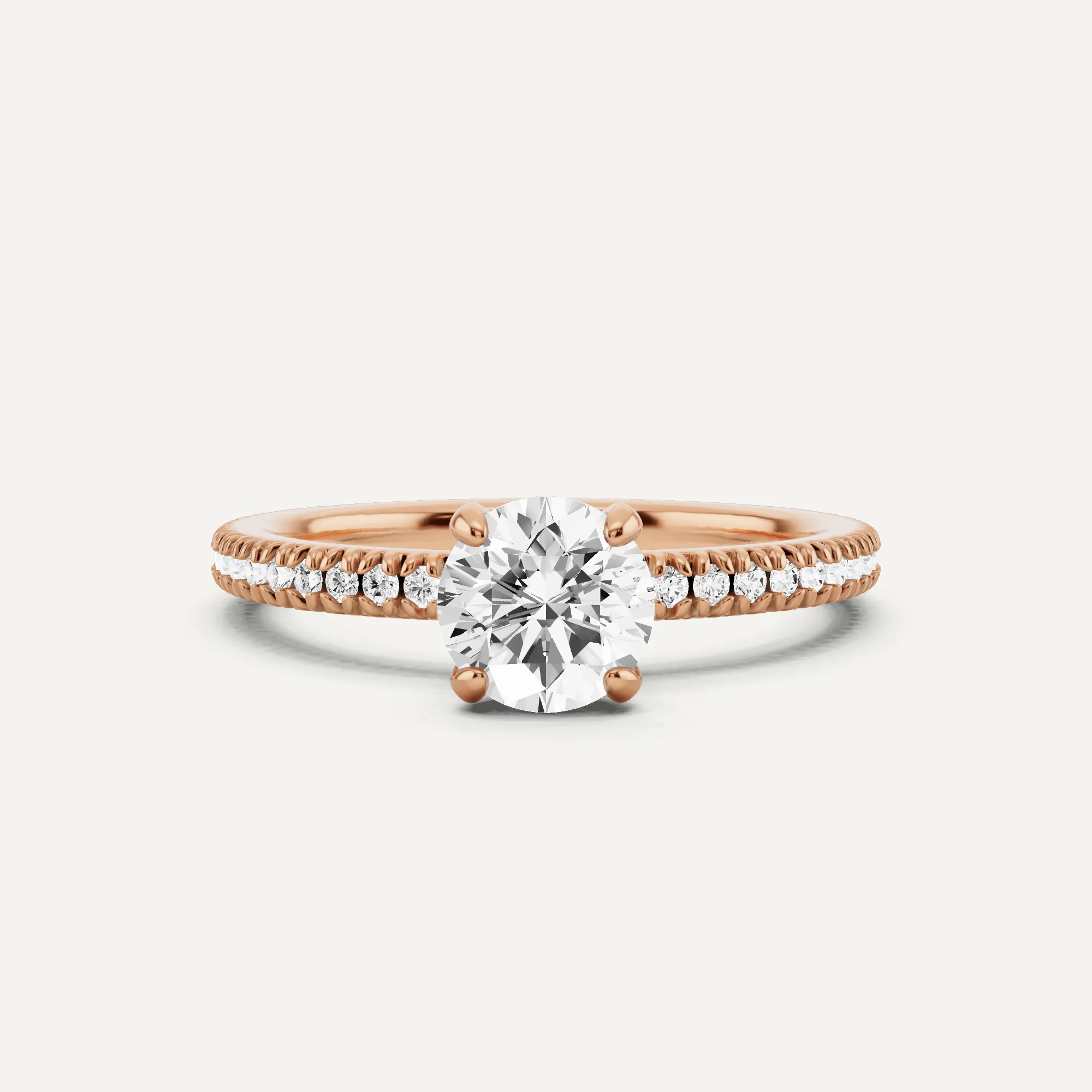 1 ctw Round Diamond Pave Set Side Stone Engagement Ring