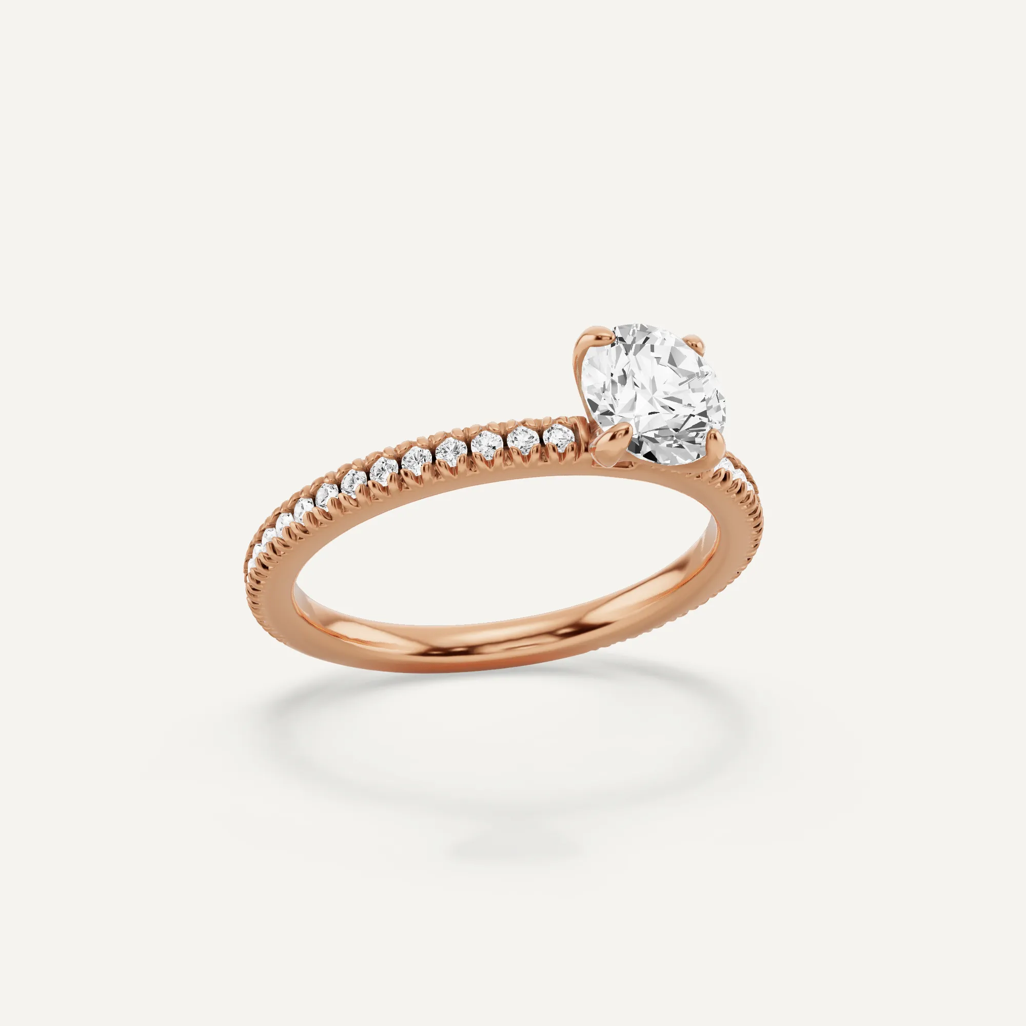 1 ctw Round Diamond Pave Set Side Stone Engagement Ring