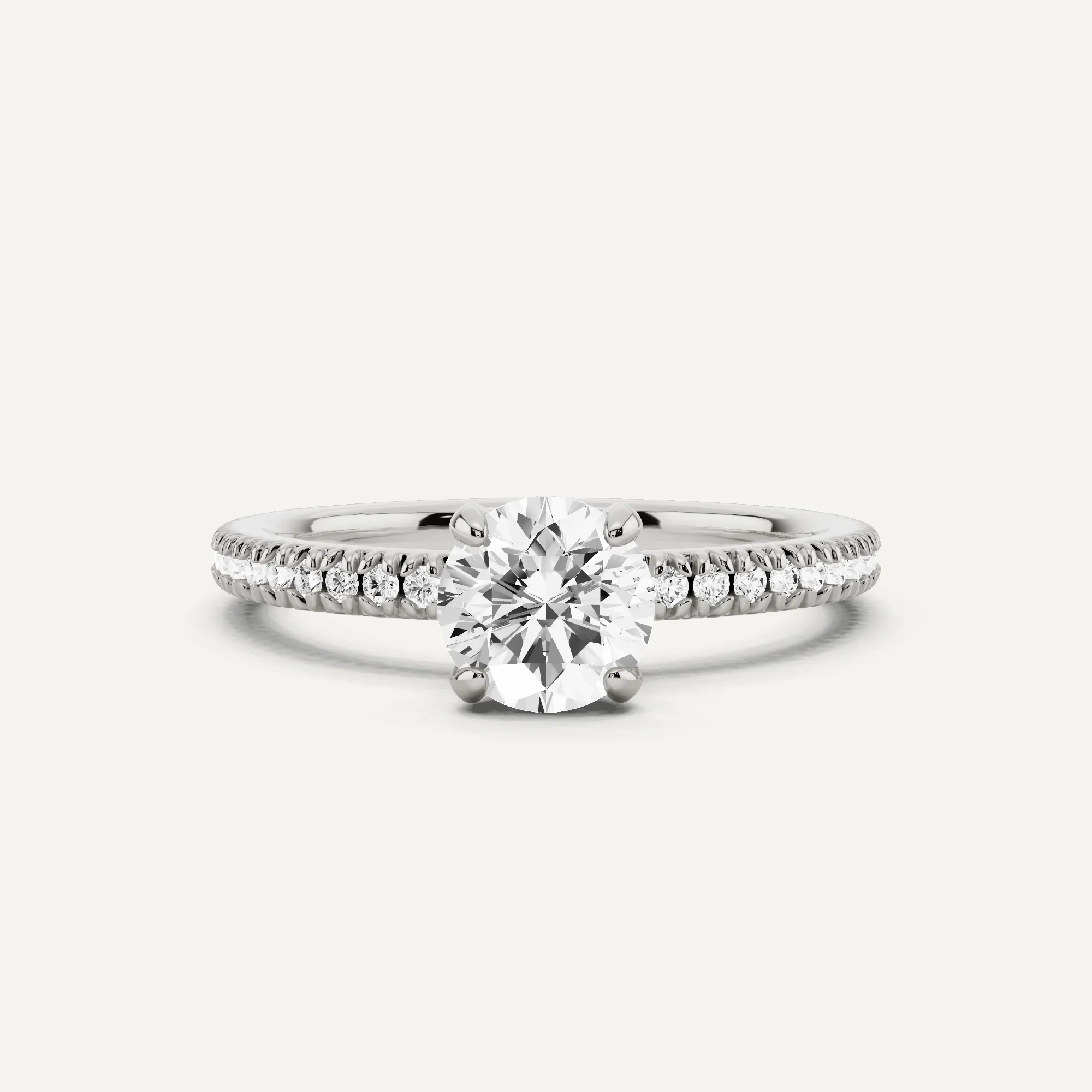 1 ctw Round Diamond Pave Set Side Stone Engagement Ring