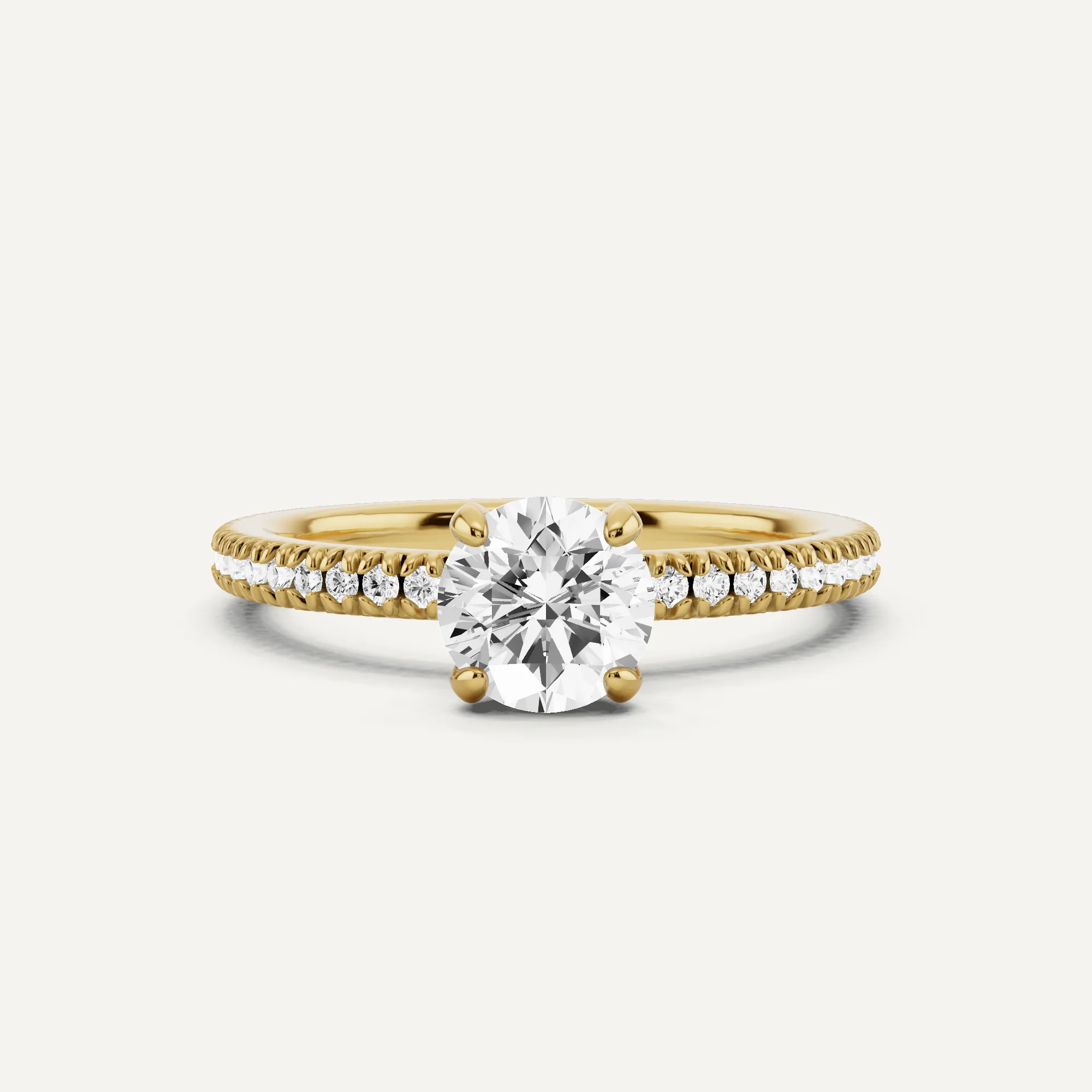 1 ctw Round Diamond Pave Set Side Stone Engagement Ring