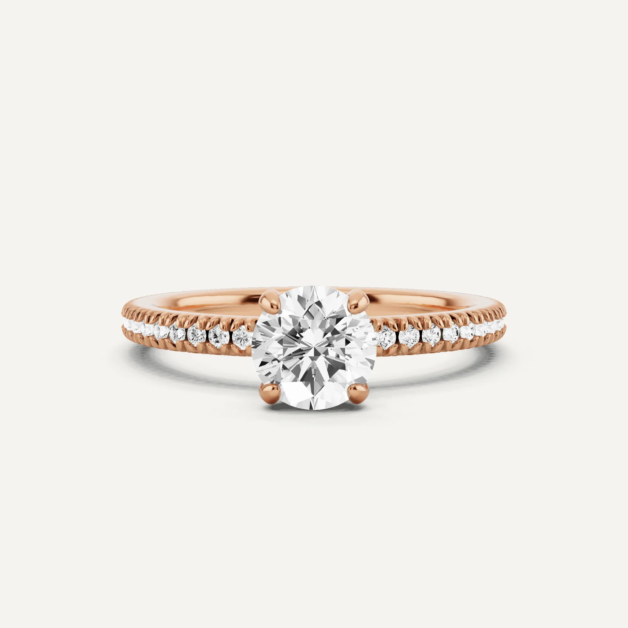 1 ctw Round Diamond Pave Set Side Stone Engagement Ring