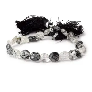 10mm Black Tourmalinated Quartz Faceted Coin 8 inch 22 beads A