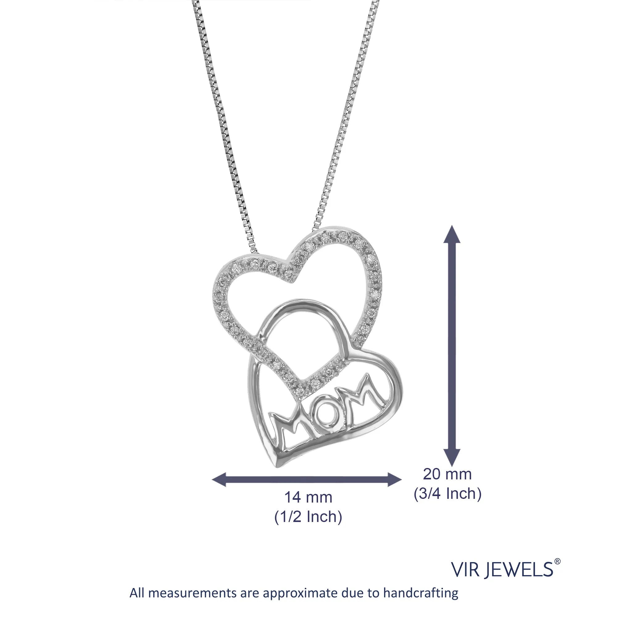 1/12 cttw Lab Grown Diamond Double Heart Mom Pendant in Silver