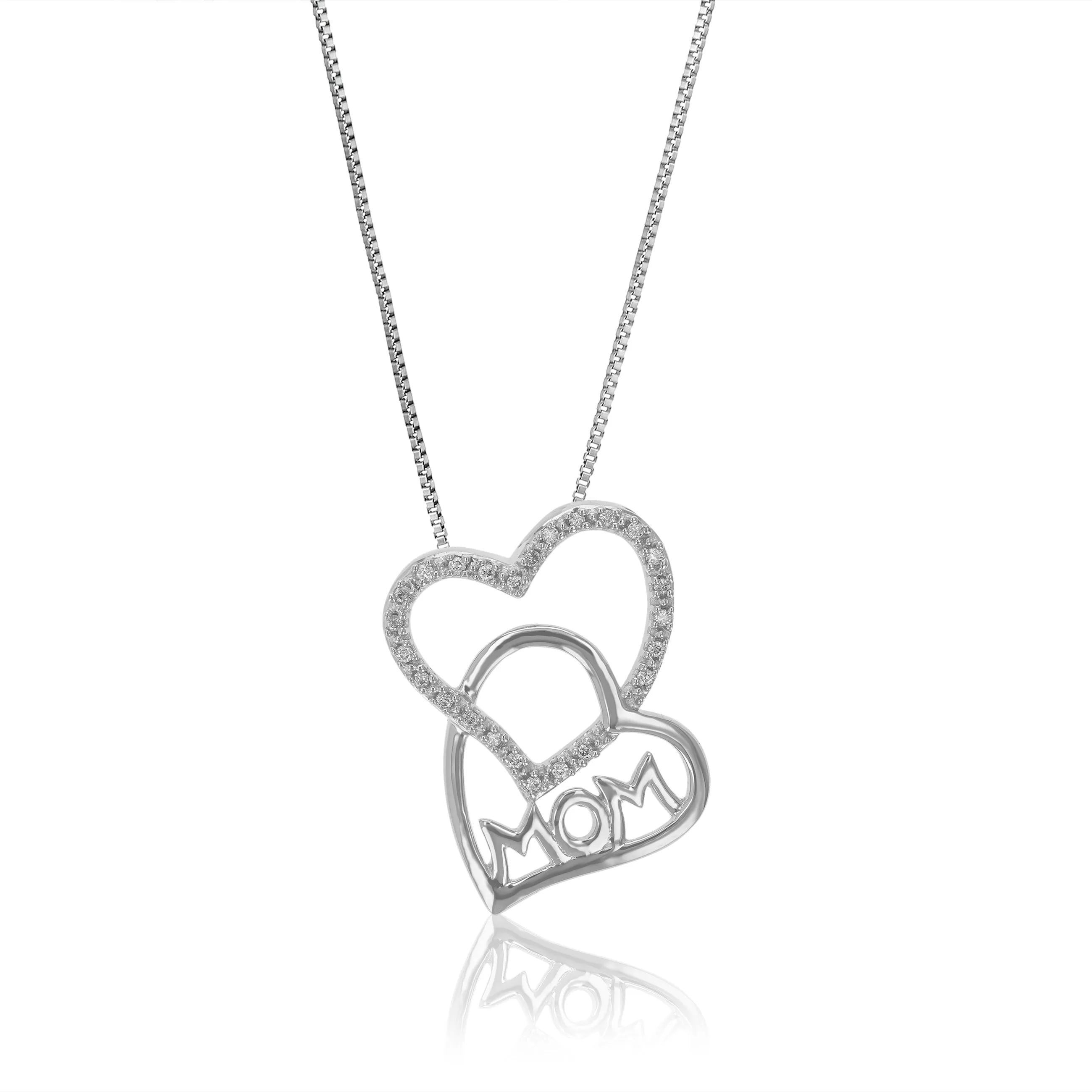 1/12 cttw Lab Grown Diamond Double Heart Mom Pendant in Silver