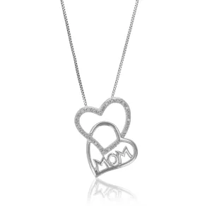 1/12 cttw Lab Grown Diamond Double Heart Mom Pendant in Silver