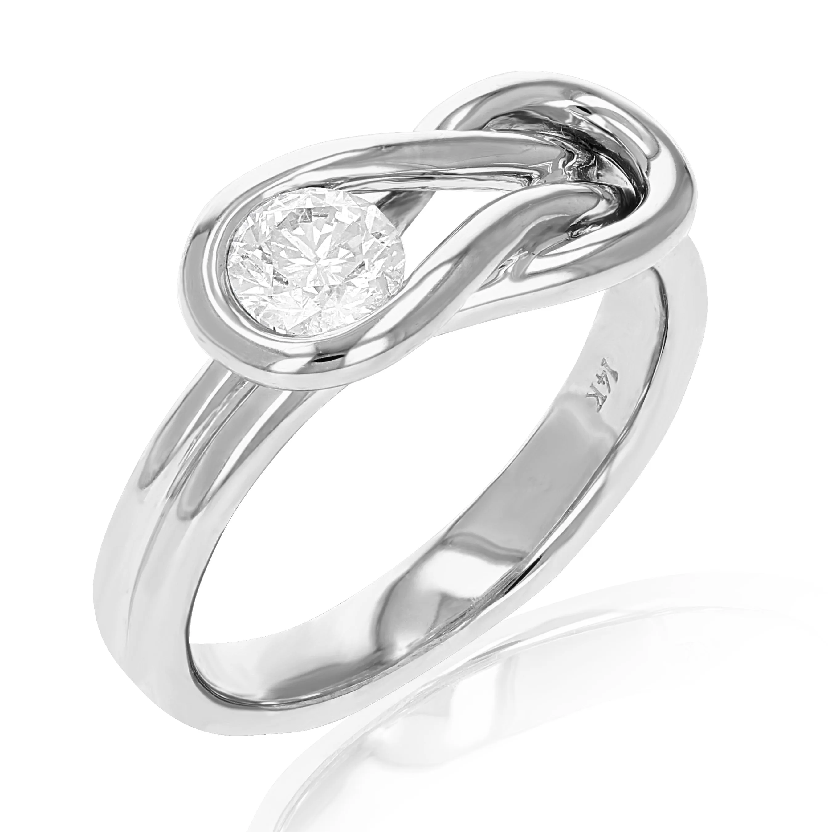 1/2 cttw Diamond Solitaire Knot Ring in 14K White Gold