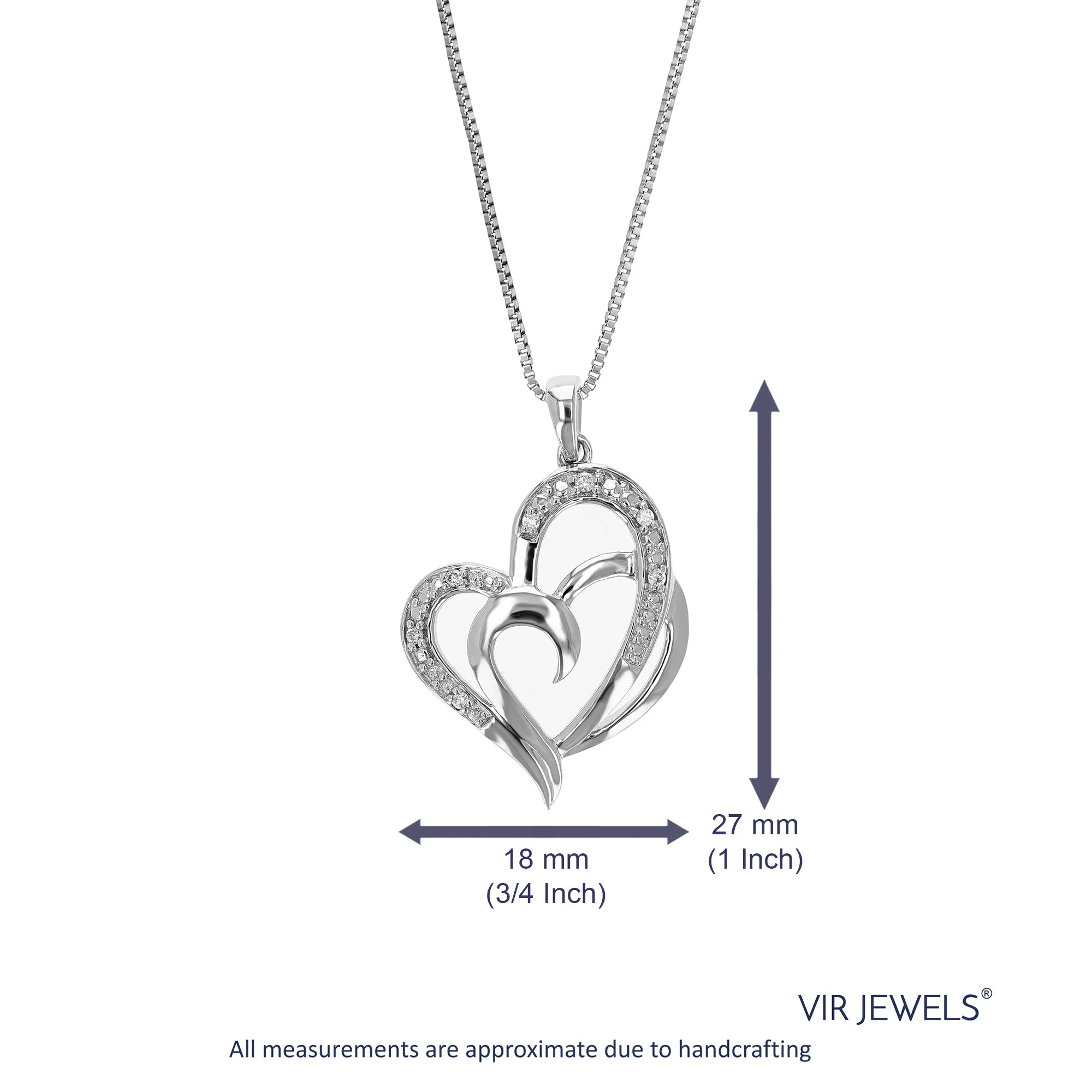 1/20 cttw Lab Grown Diamond Two Heart Love Pendant in Silver