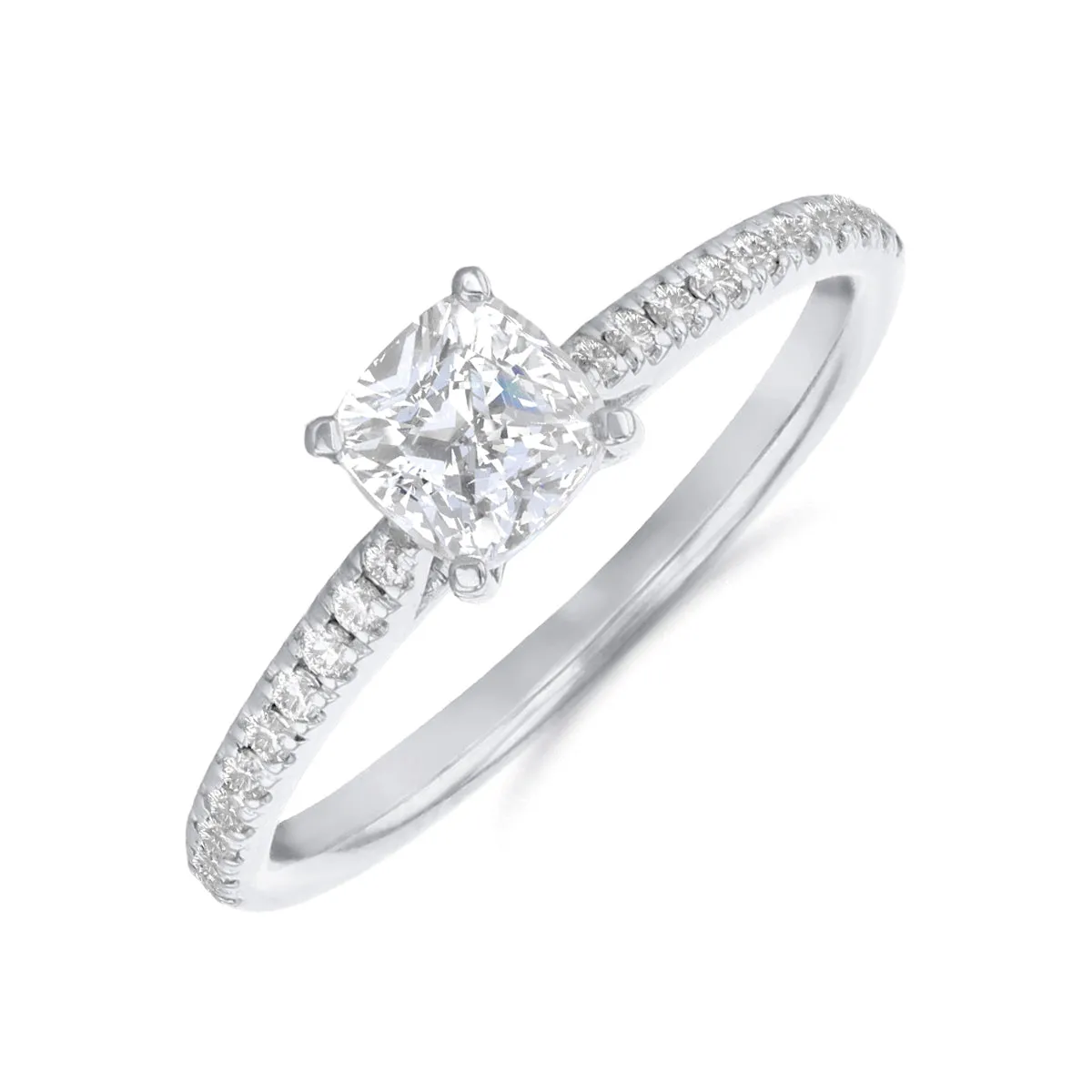 1.20ct Ophelia Shoulder Set Cushion Cut Diamond Solitaire Engagement Ring | 18ct White Gold