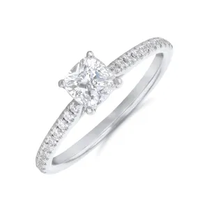 1.20ct Ophelia Shoulder Set Cushion Cut Diamond Solitaire Engagement Ring | 18ct White Gold