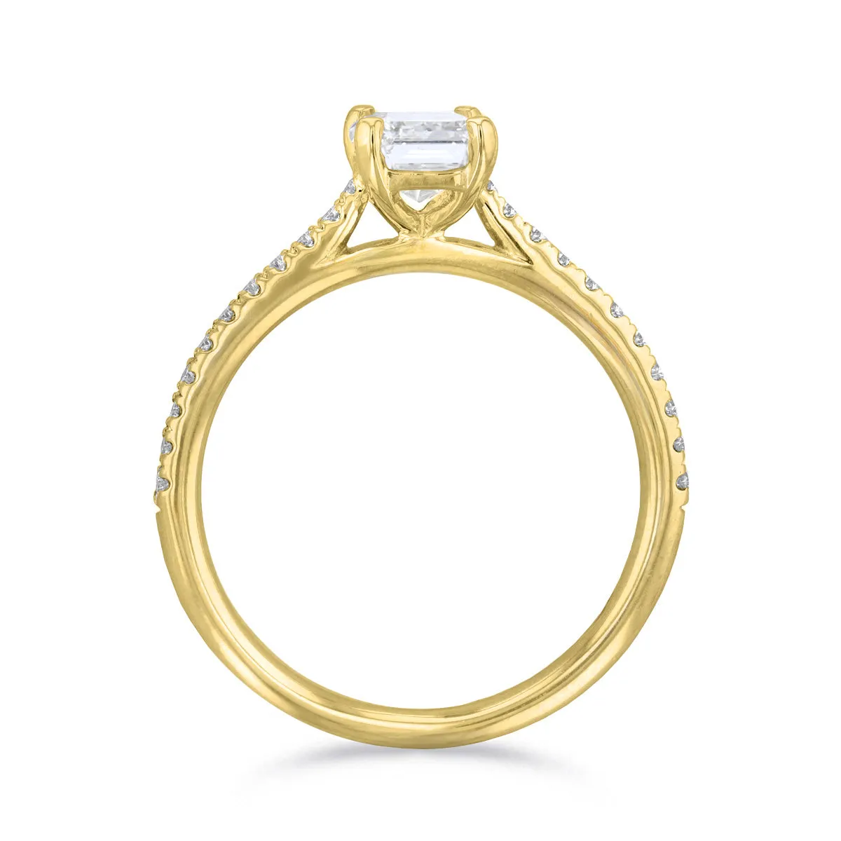 1.20ct Ophelia Shoulder Set Emerald Cut Diamond Solitaire Engagement Ring | 18ct Yellow Gold